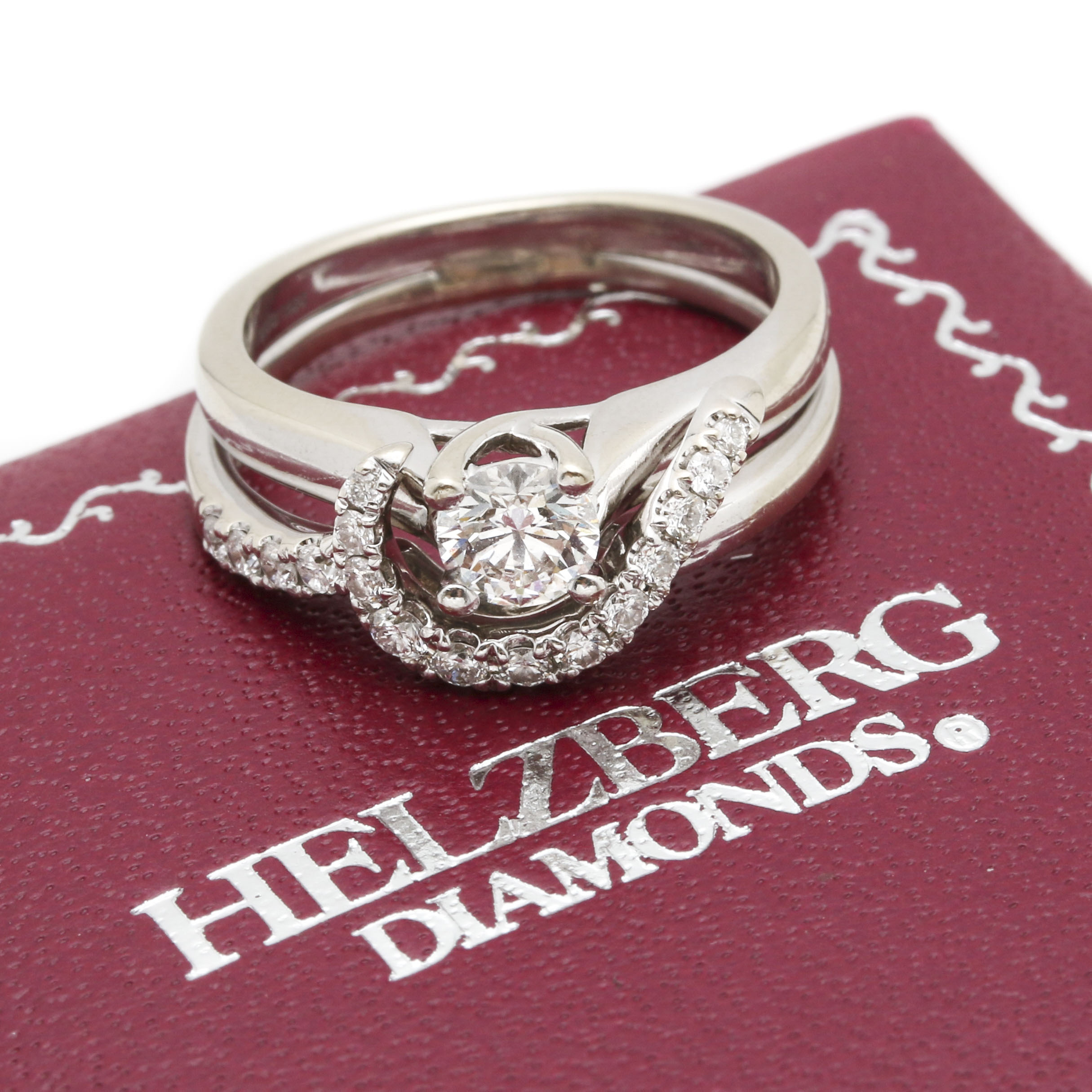 18K White Gold Diamond Helzberg Engagement Ring With 14K Diamond Band ...