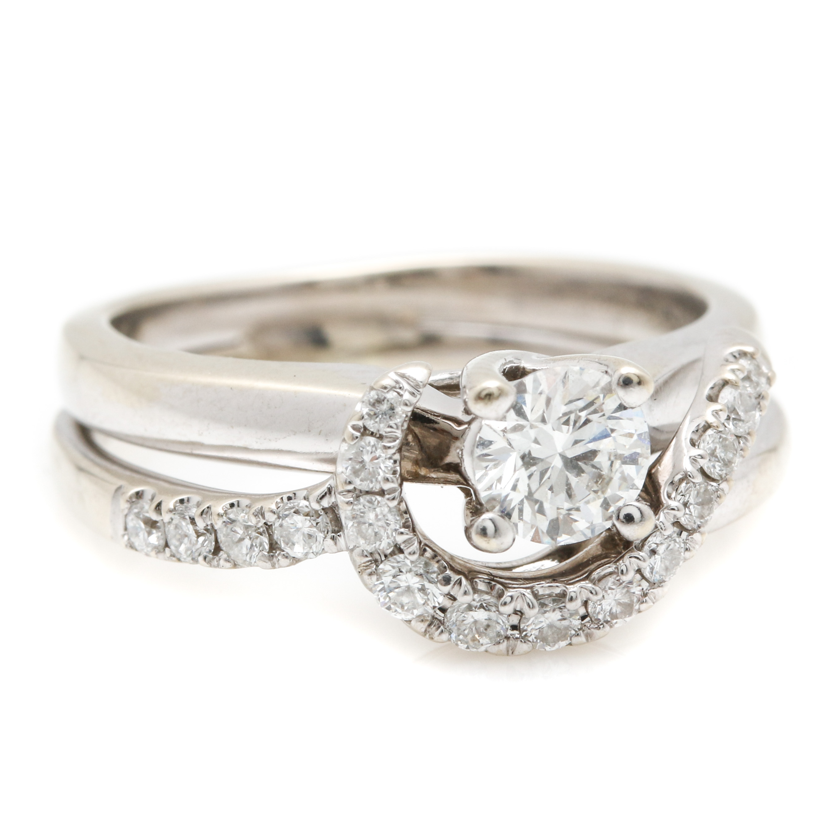 18K White Gold Diamond Helzberg Engagement Ring With 14K Diamond Band ...