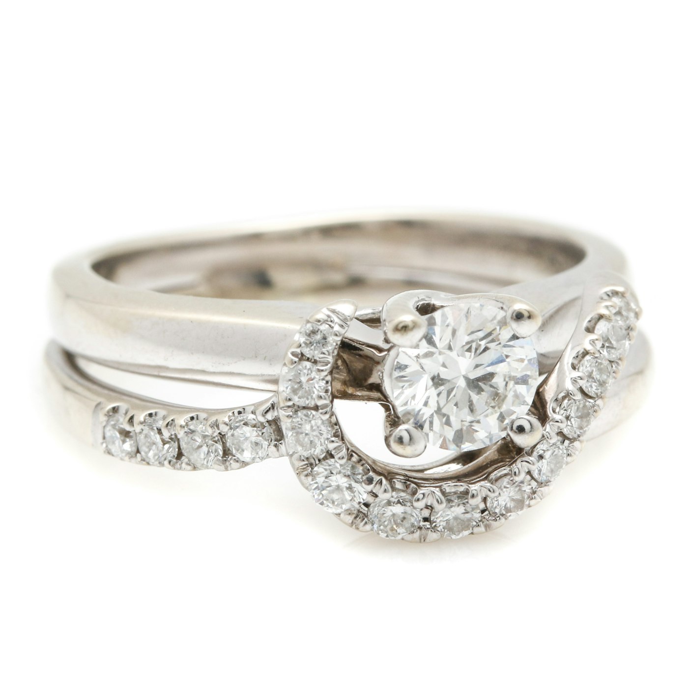 18K White Gold Diamond Helzberg Engagement Ring with 14K Diamond Band