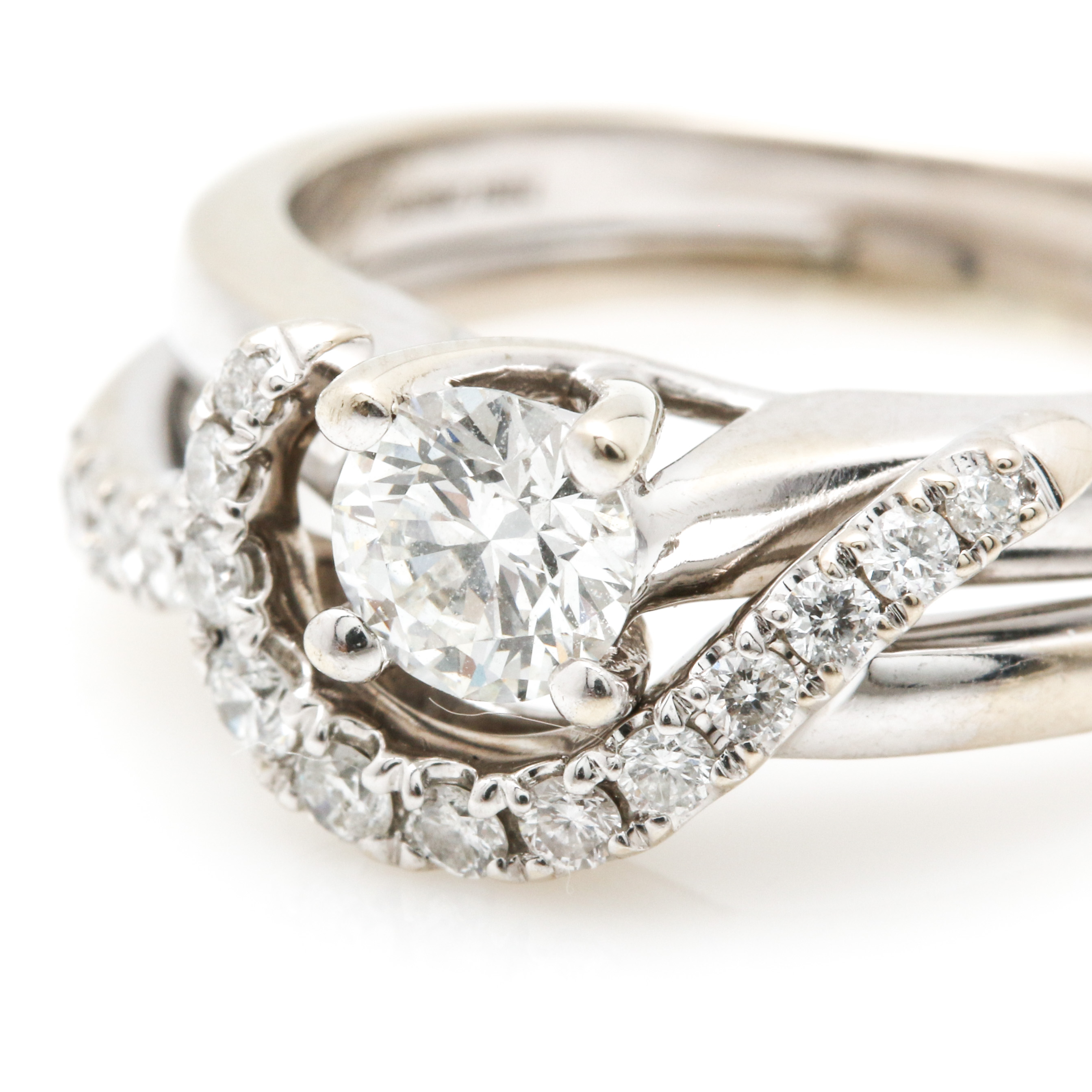 18K White Gold Diamond Helzberg Engagement Ring with 14K Diamond Band EBTH