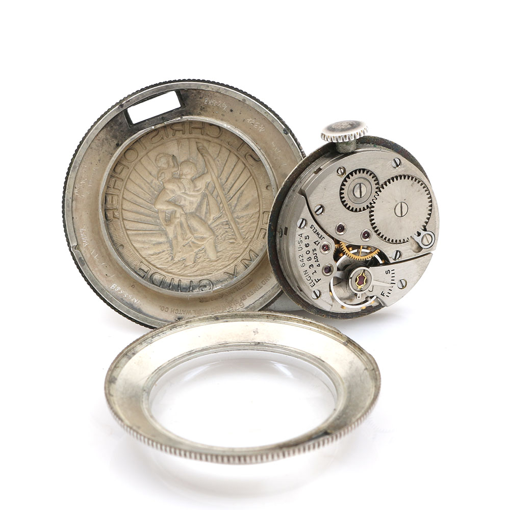 Elgin Shockmaster Sterling Silver "St. Christopher" Pocket Watch EBTH