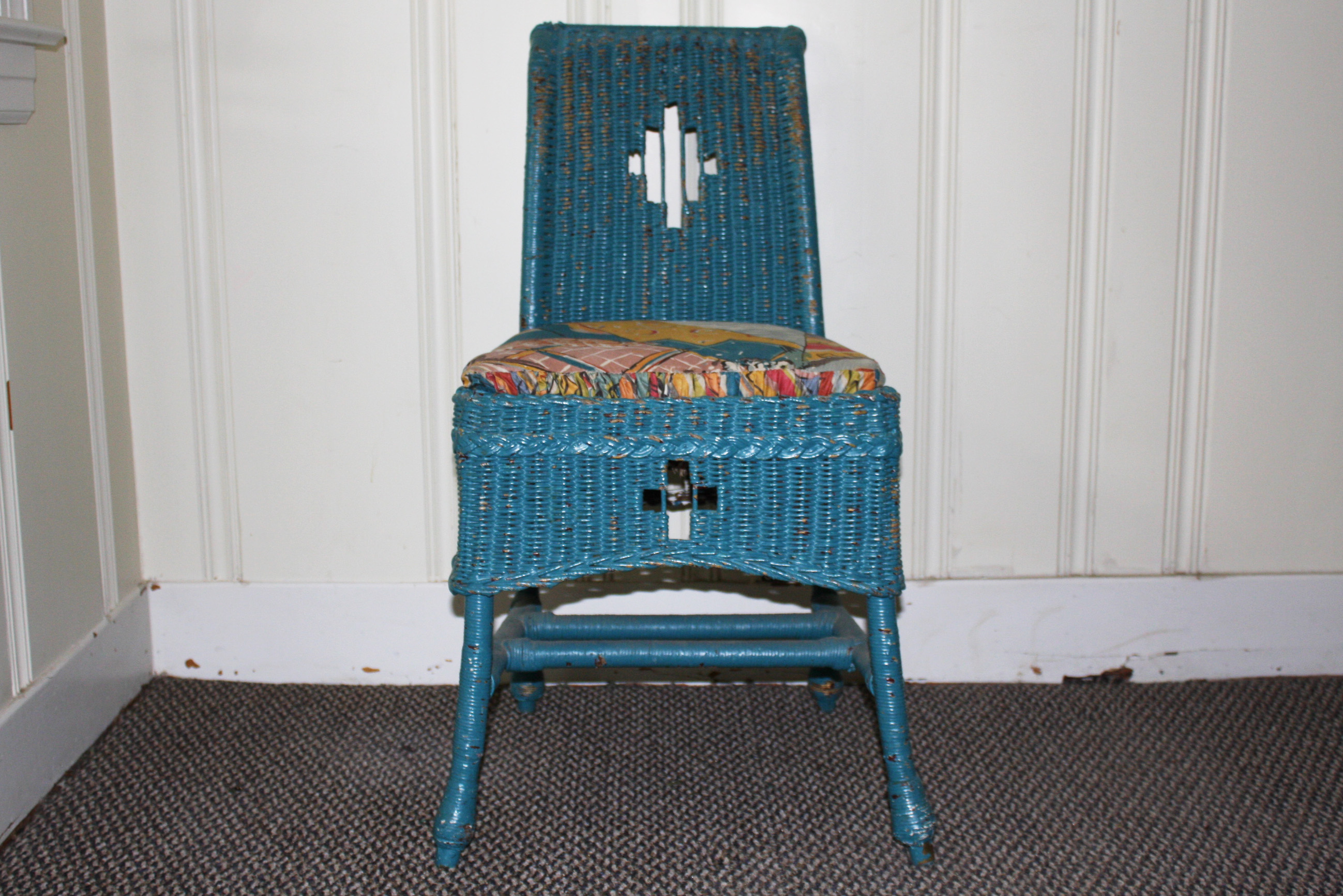 Vintage Blue Wicker Chair by Kaltex EBTH