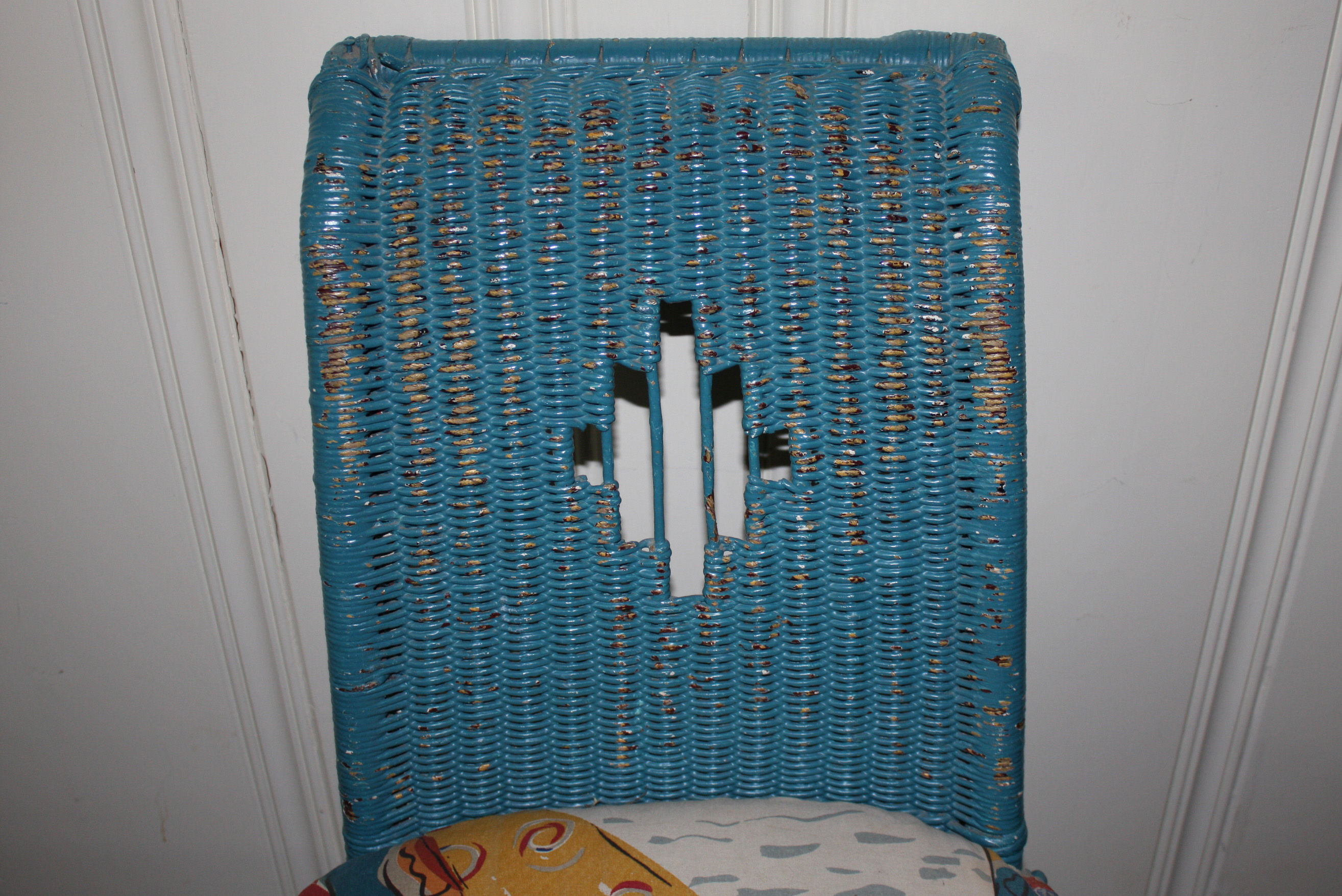 Vintage Blue Wicker Chair by Kaltex EBTH
