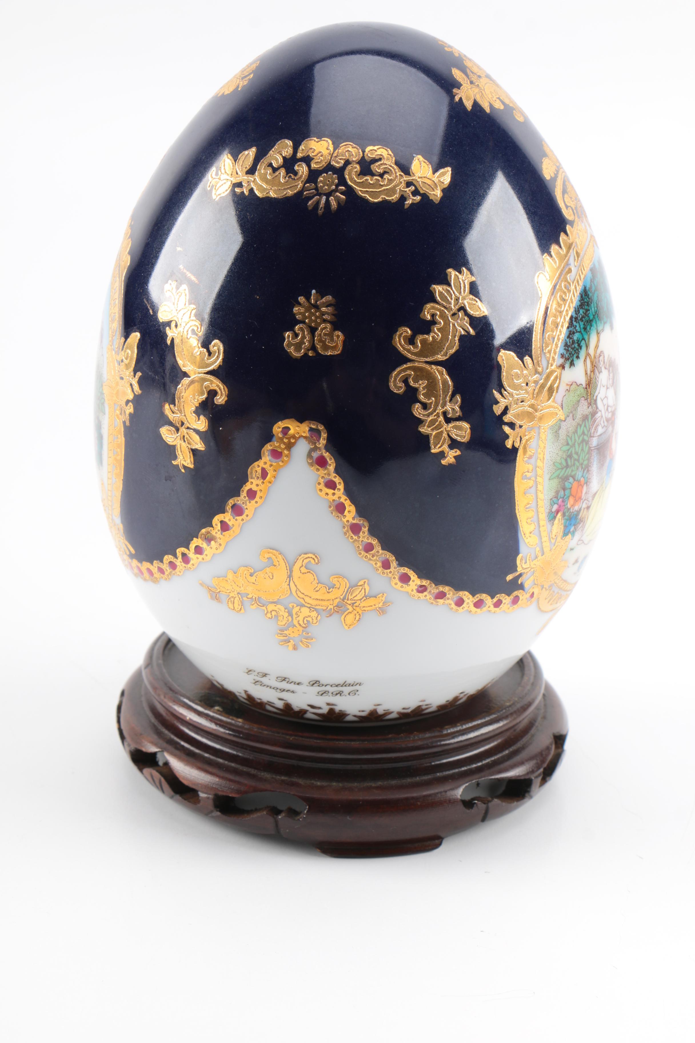 L.F. Fine Porcelain Limoges Egg with Stand EBTH