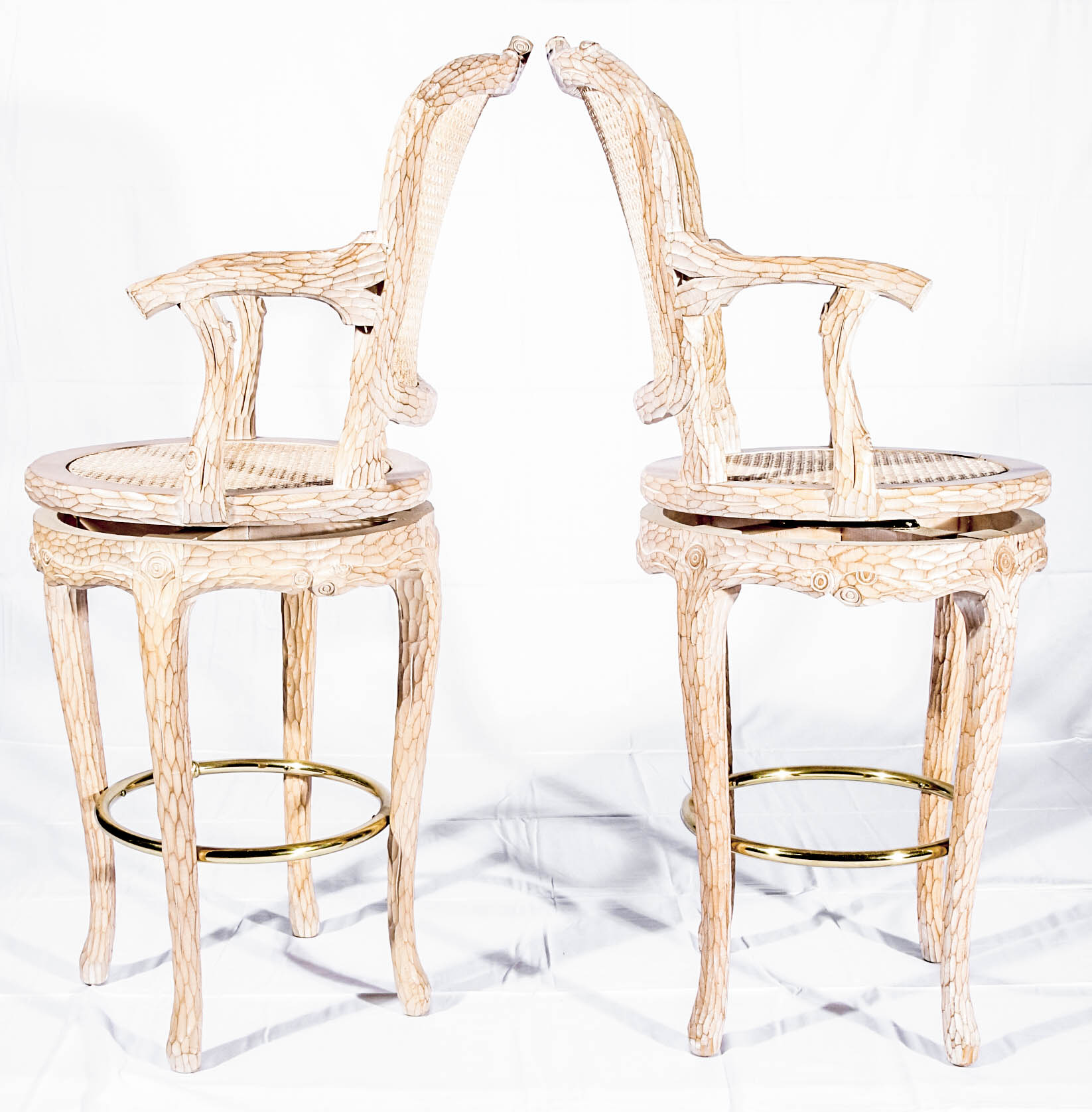 Carved Wood Bar Stools with Wicker Seats EBTH