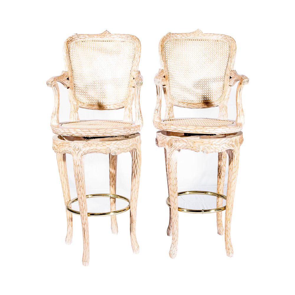 Carved Wood Bar Stools with Wicker Seats EBTH