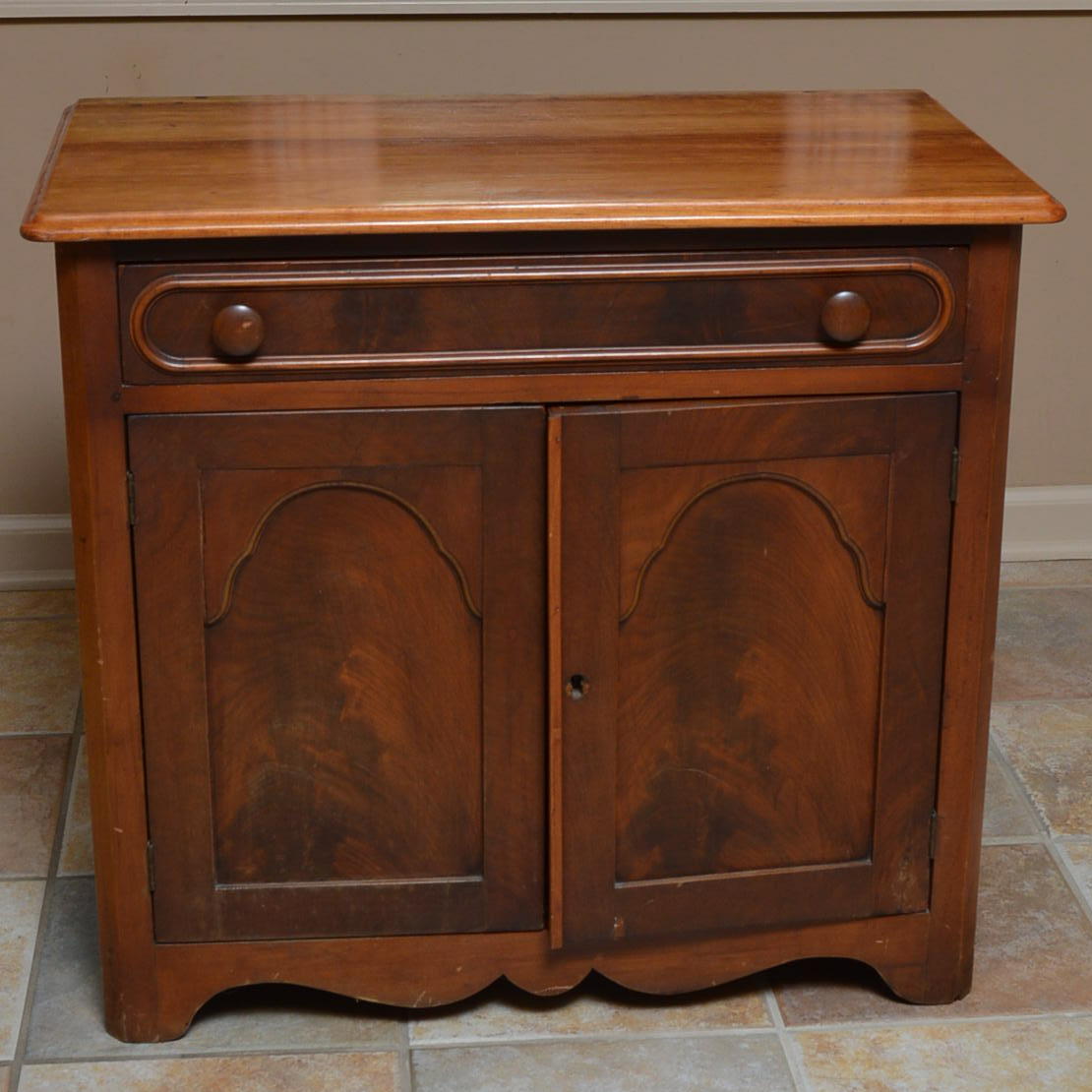 Antique Cherry And Mahogany Veneer Cabinet With Divided ...