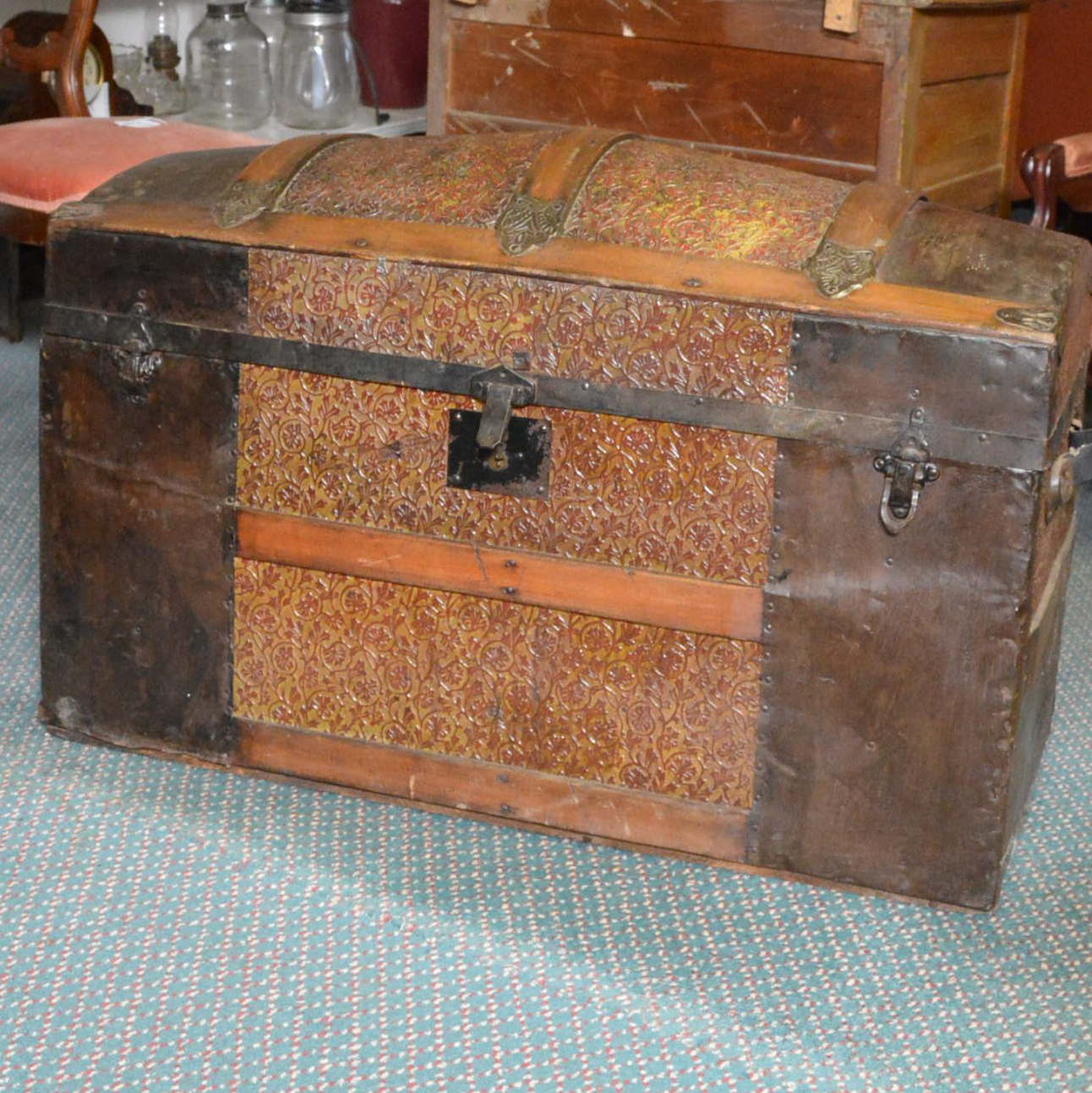 Antique Domed Travel Trunk EBTH