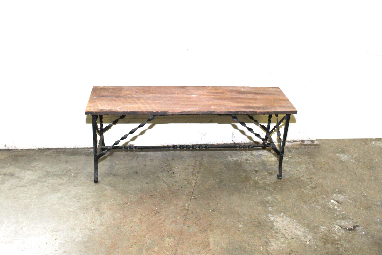 Vintage Wrought Iron And Barn Wood Bench Ebth