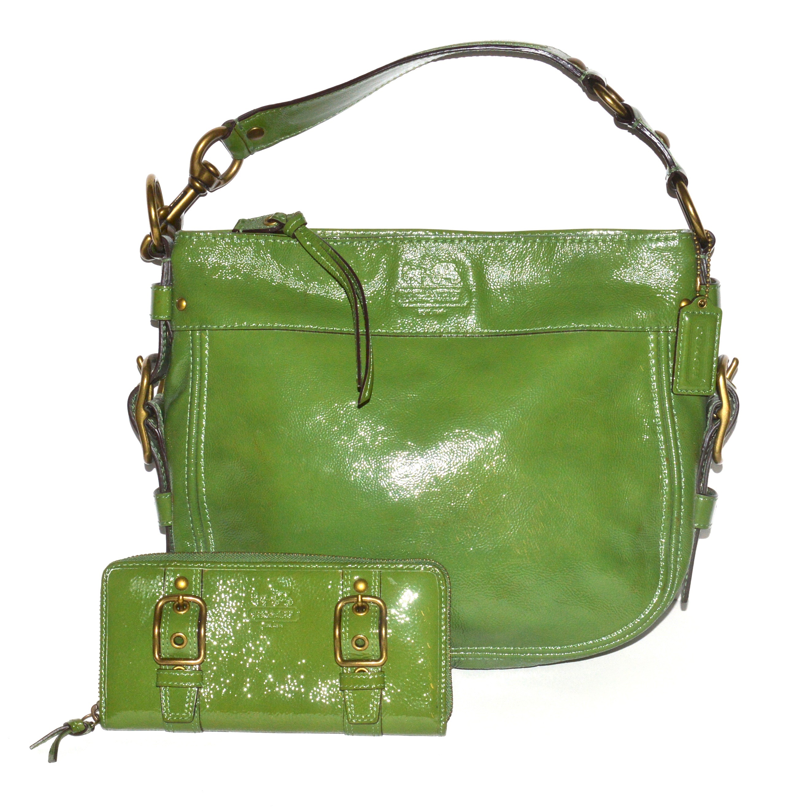 green patent leather purse