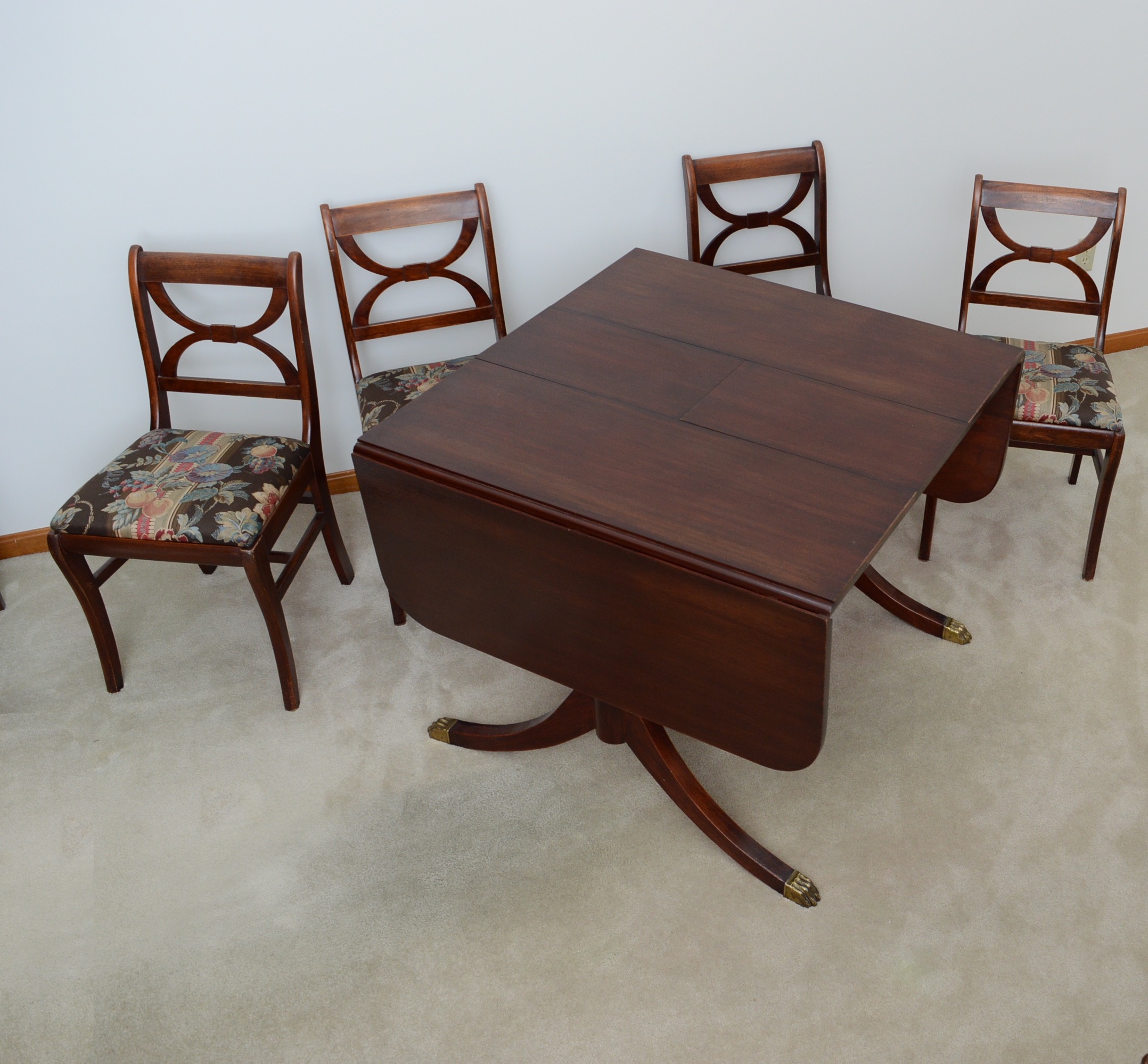 Walnut Duncan Phyfe Style Drop Leaf Table and Four Chairs EBTH