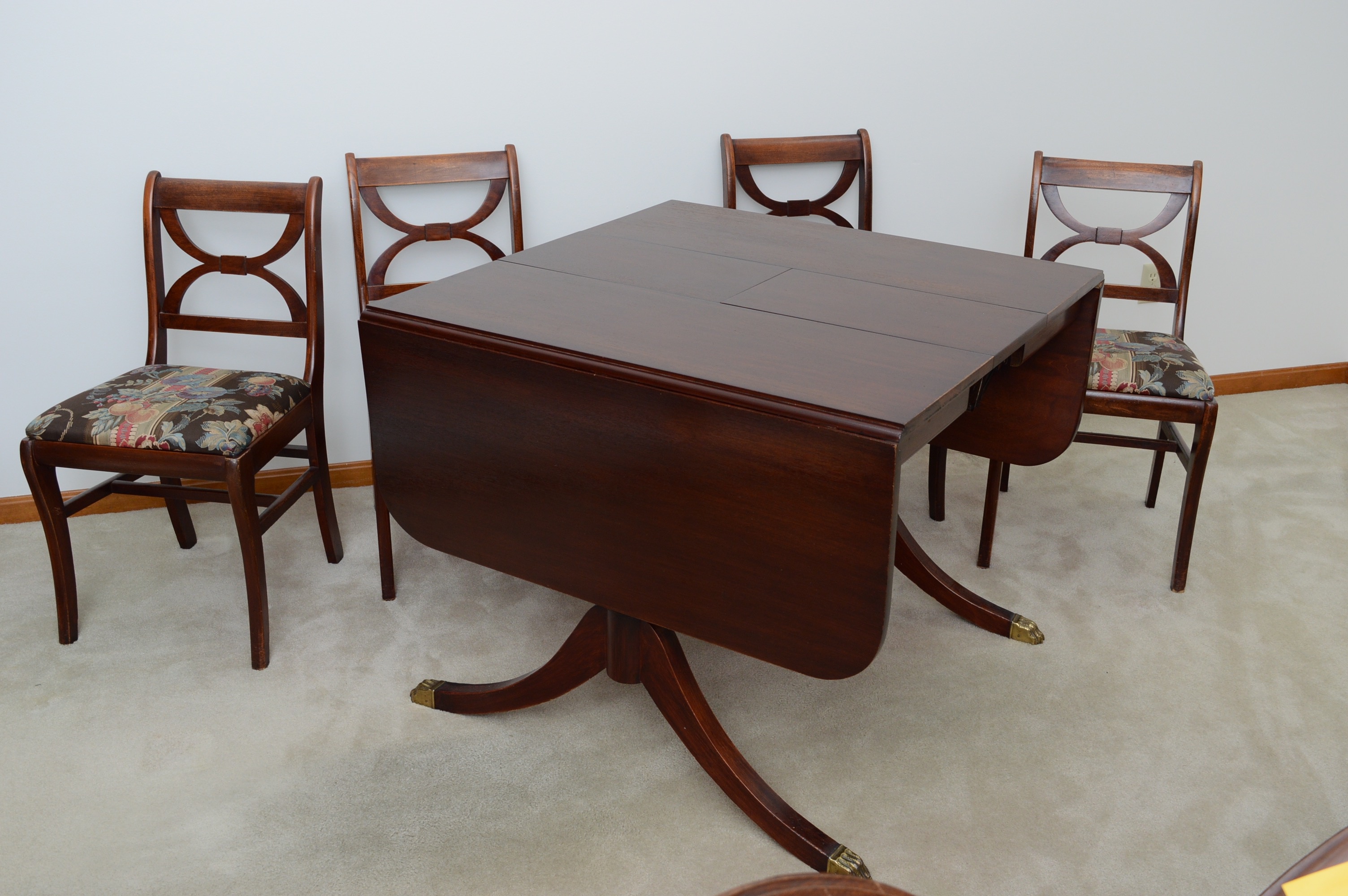 Walnut Duncan Phyfe Style Drop Leaf Table and Four Chairs EBTH
