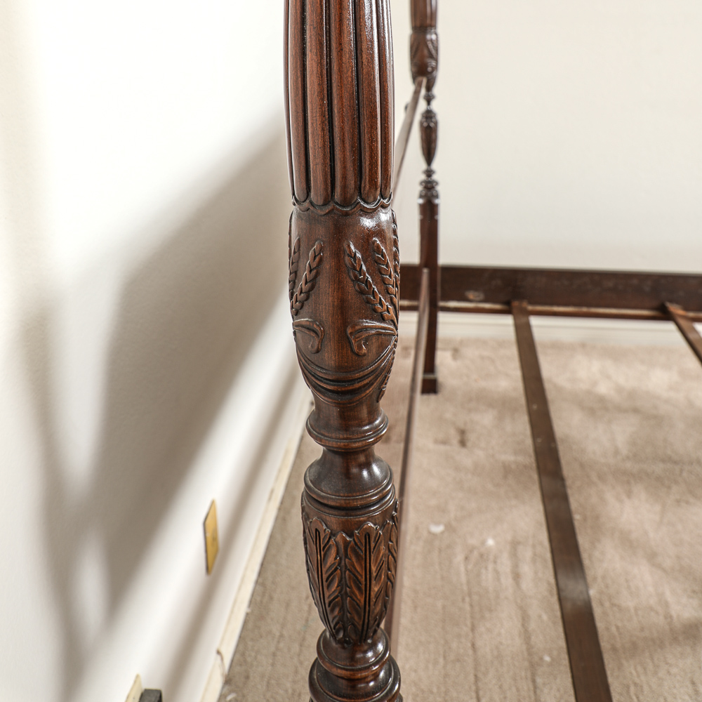 Ethan Allen King Rice Carved Poster Bed Court with Cherry