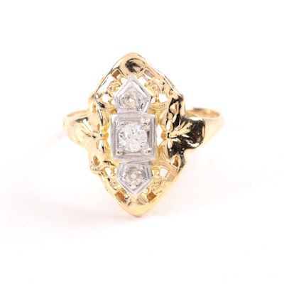 Antique 14K Yellow Gold Ring with Diamonds