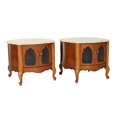 Pair Of Vintage French Provincial Marble Top End Tables