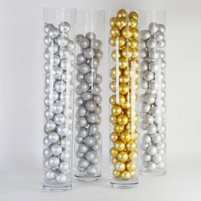 Tall Glass Vessels and Ball Ornament Decor EBTH