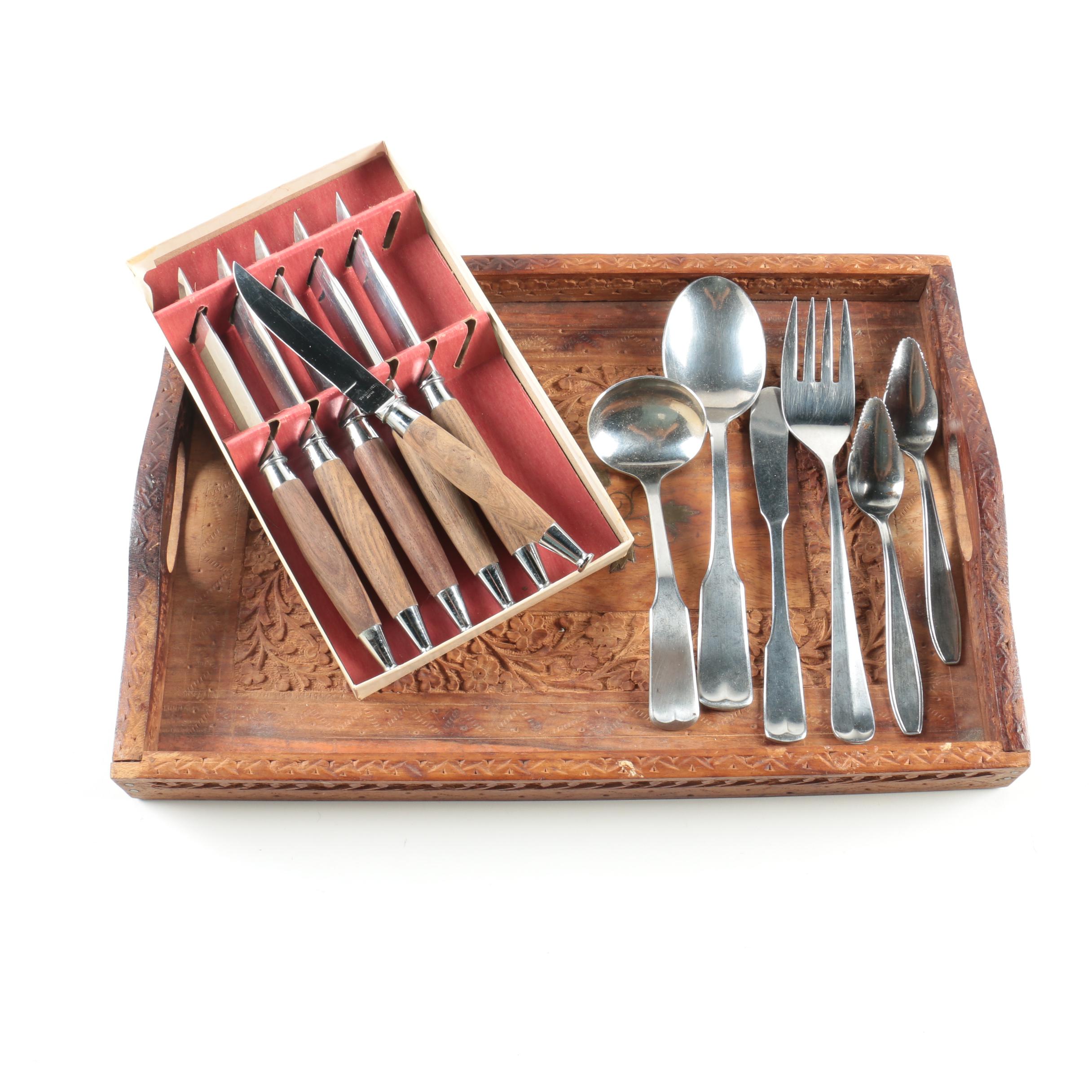 Regent Sheffield Stainless Steak Knife Set And Oneida Serving