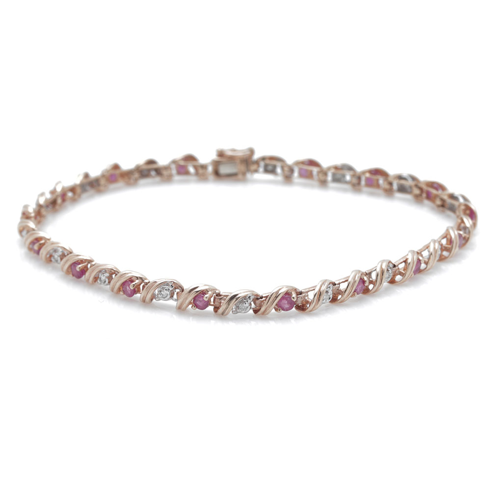 10K Yellow Gold Ruby and Diamond Tennis Bracelet EBTH