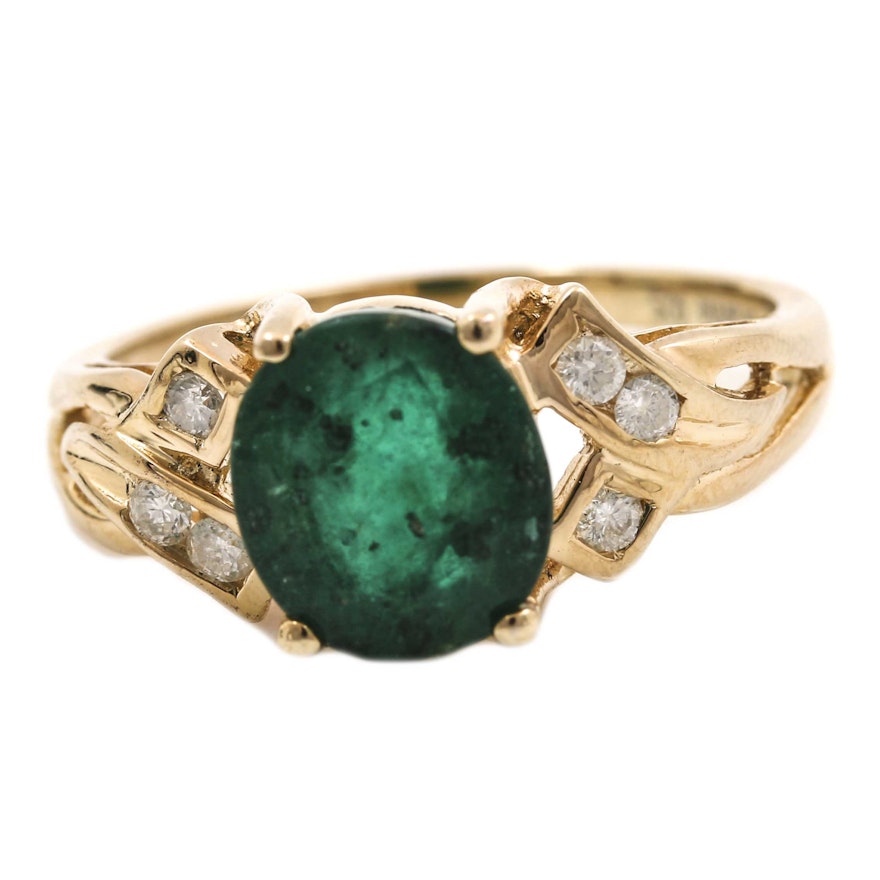 Gold Wash Sterling Silver 2 07 CT Emerald And Diamond Ring EBTH gold-wash-sterling-silver-2-07-ct-emerald-and-diamond-ring-ebth