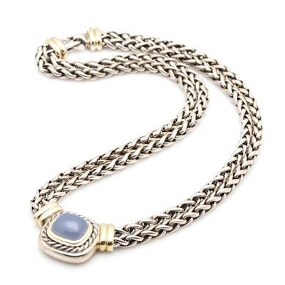 David Yurman Sterling Silver and 14K Gold Chalcedony Pendant Necklace