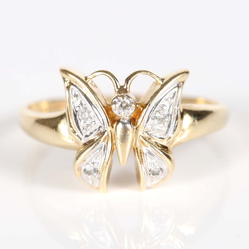 10K Yellow Gold Diamond Butterfly Ring EBTH