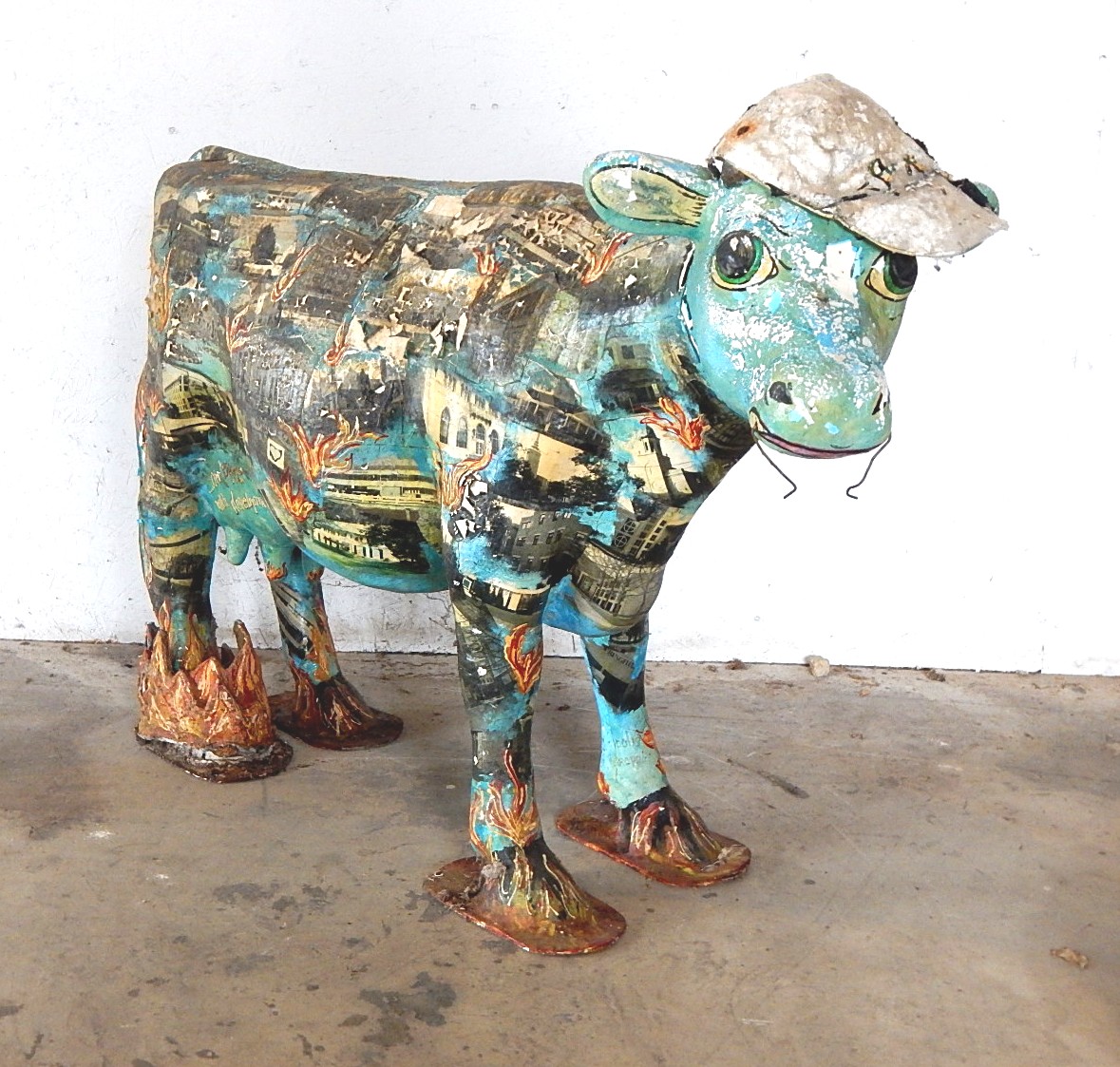 Decoupage Fiberglass Cow EBTH