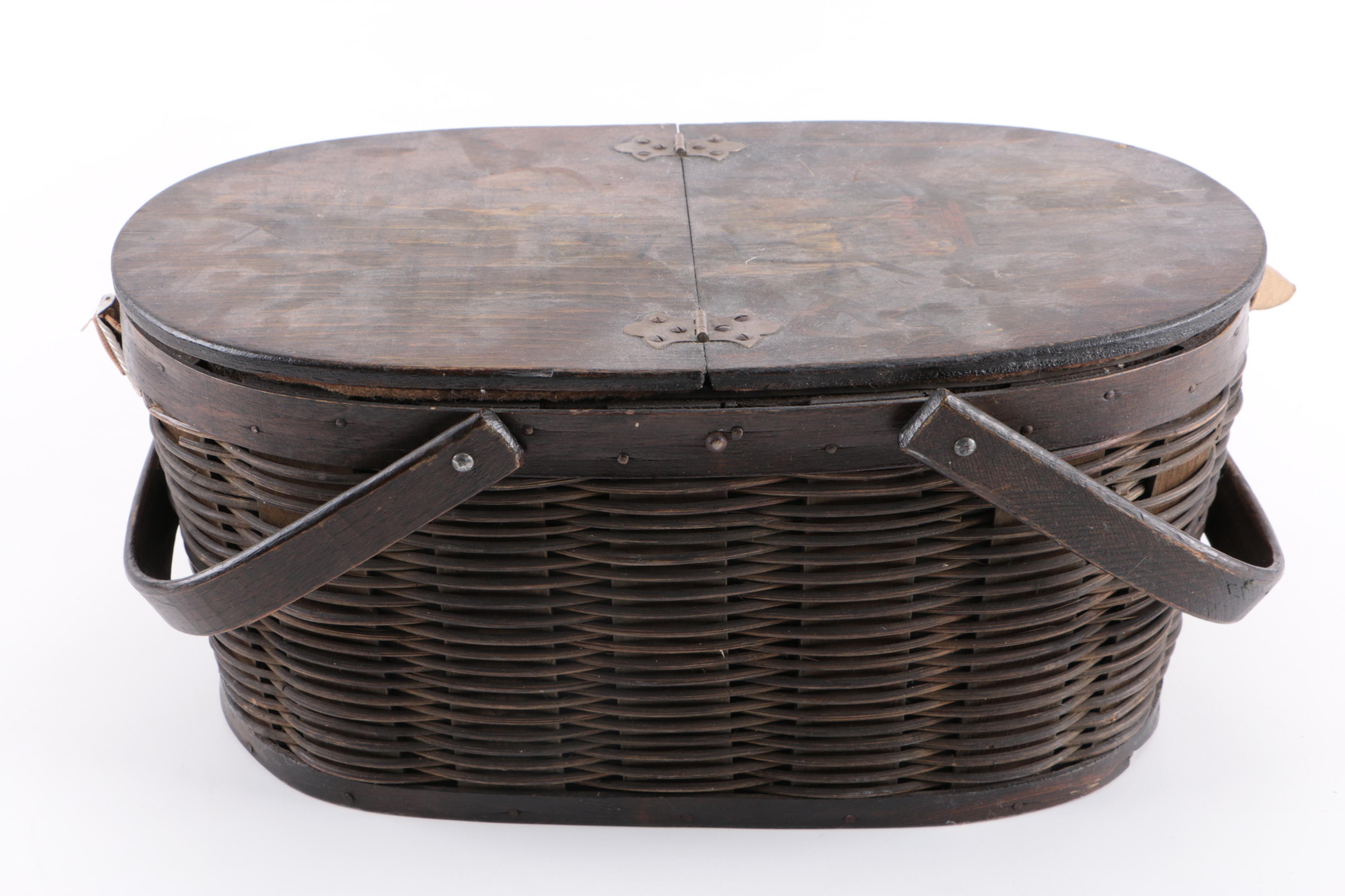 Antique Hawkeye Insulated Picnic Basket EBTH