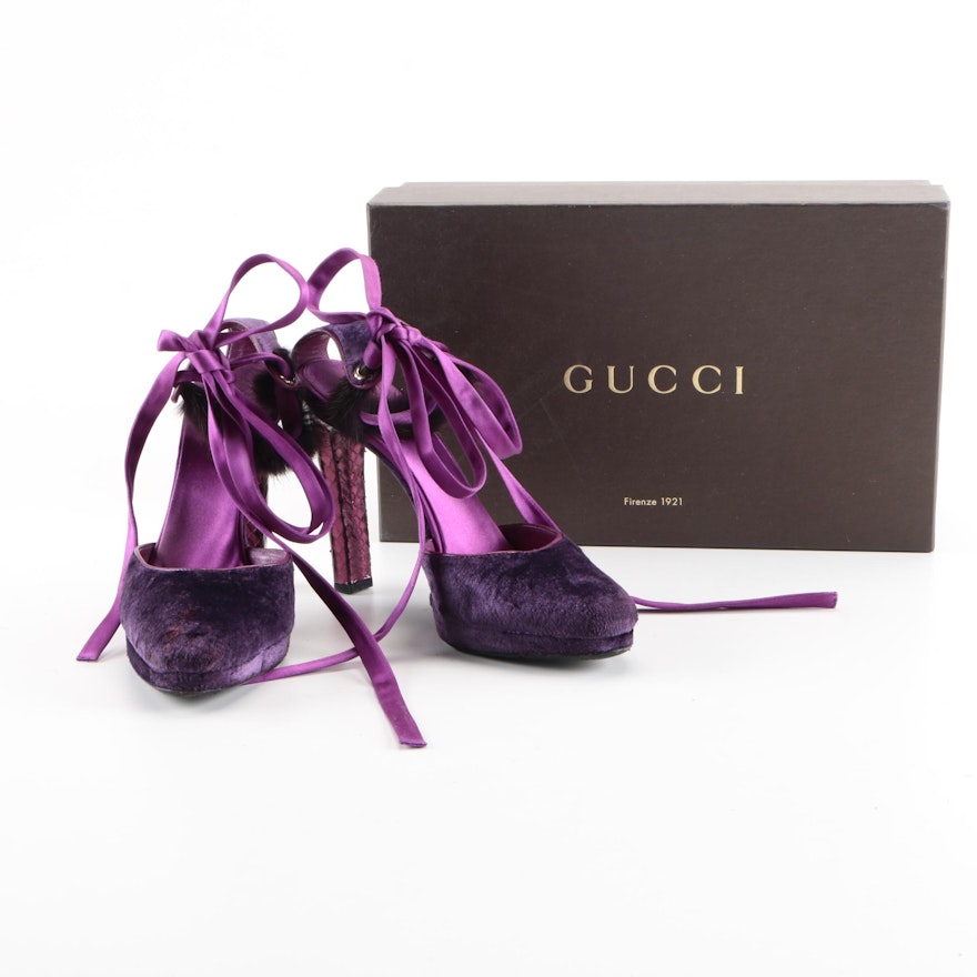 Gucci by Tom Ford Purple Velvet Pumps with Mink Fur | EBTH
