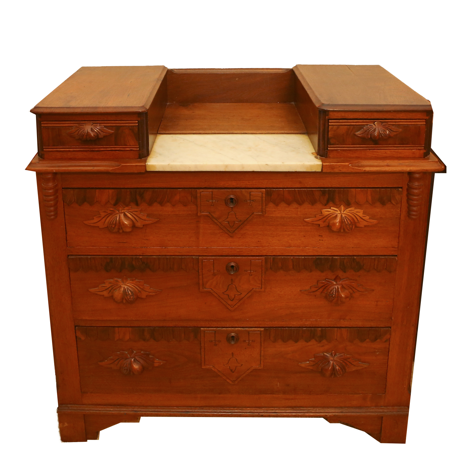 Antique Eastlake Walnut Chest Of Drawers With Marble Insert EBTH