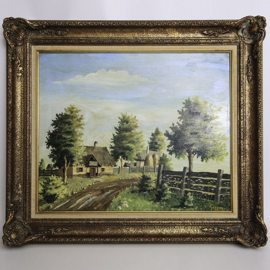 Garam Framed Acrylic Painting On Board Of A Countryside Ebth