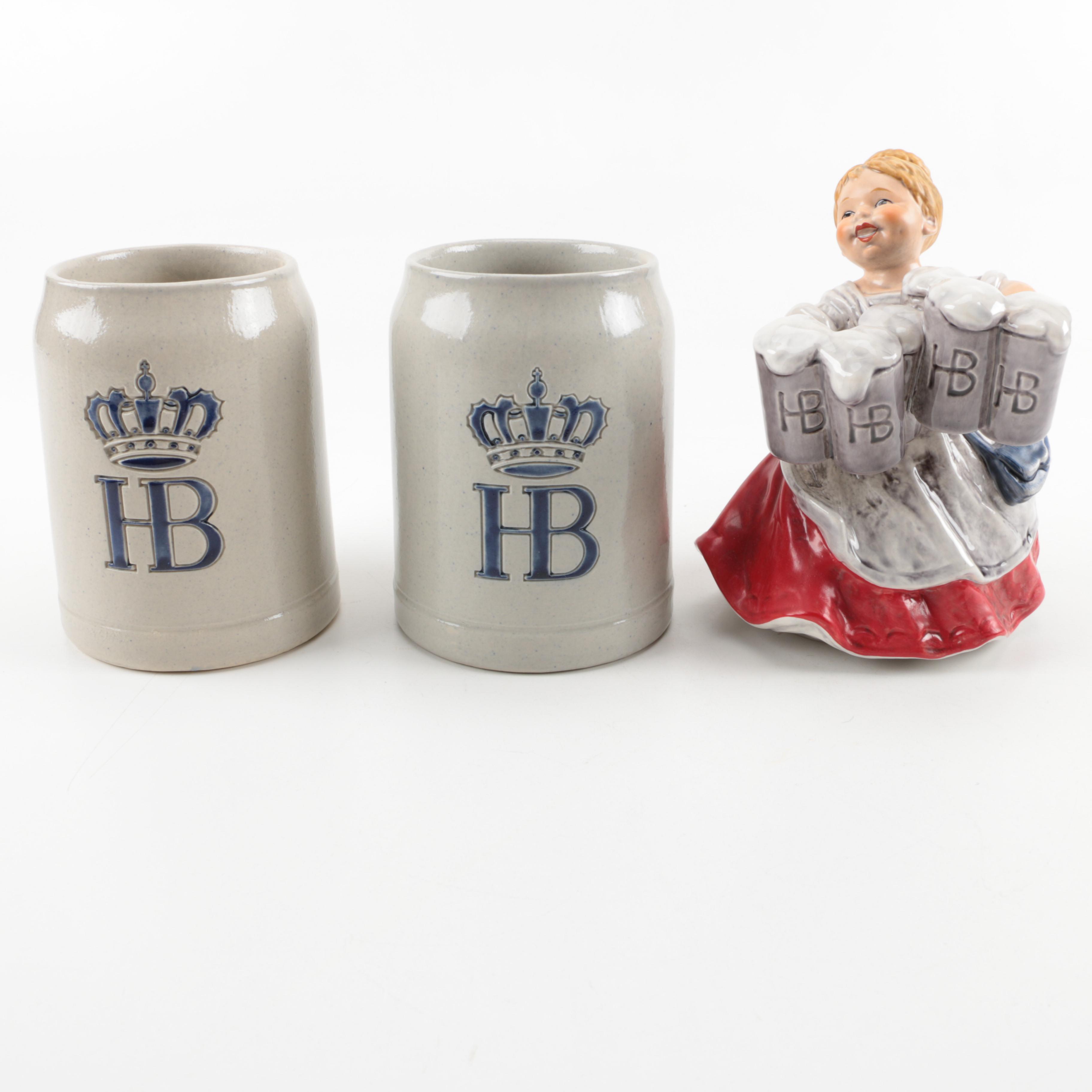 Hofbräu Steins with Goebel Beer Maid Figurine : EBTH