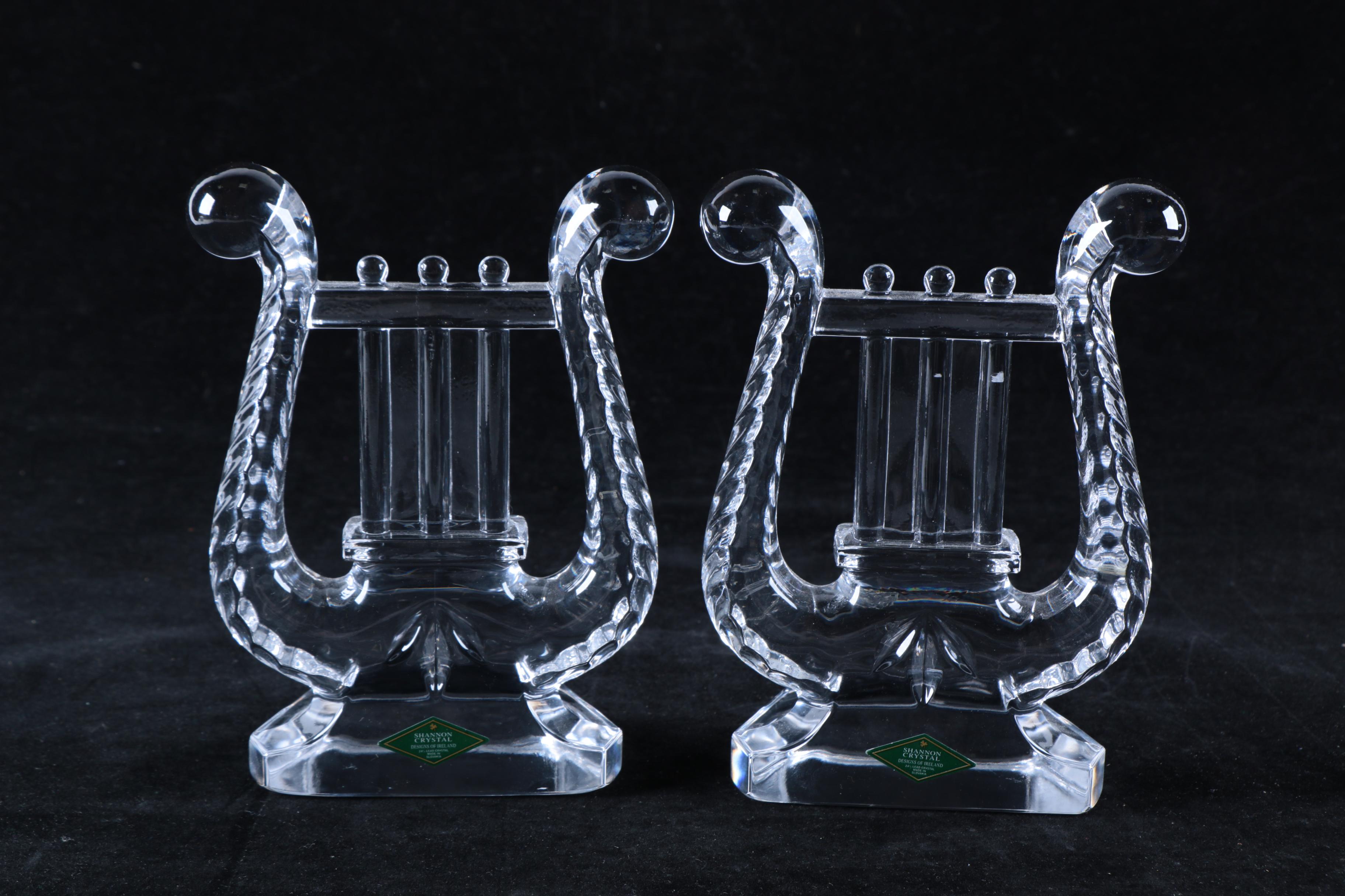 Shannon Crystal Irish Harp Bookends EBTH