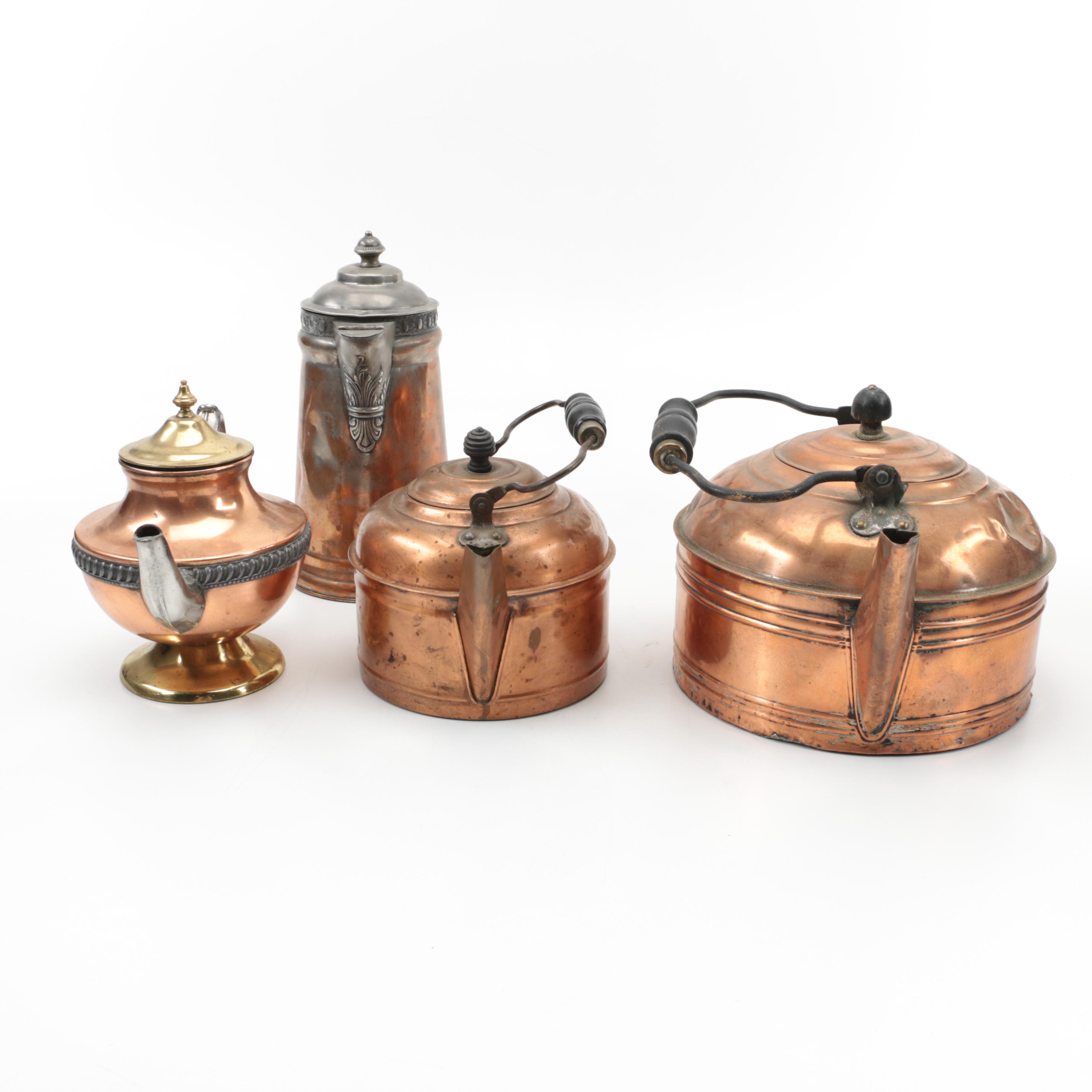 Vintage Copper Teapots and Kettles Including Manning & Bowman EBTH