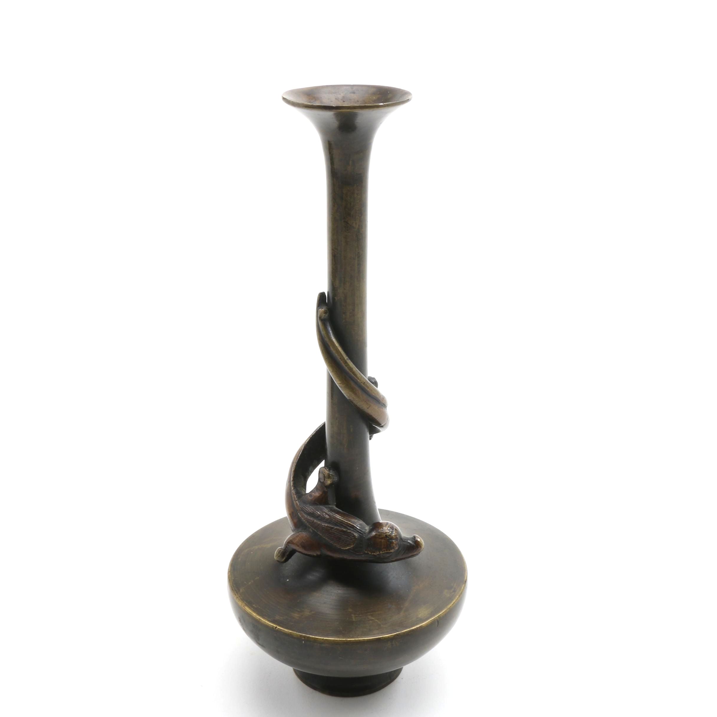 Japanese Meiji Period Bronze Dragon Figural Bud Vase EBTH