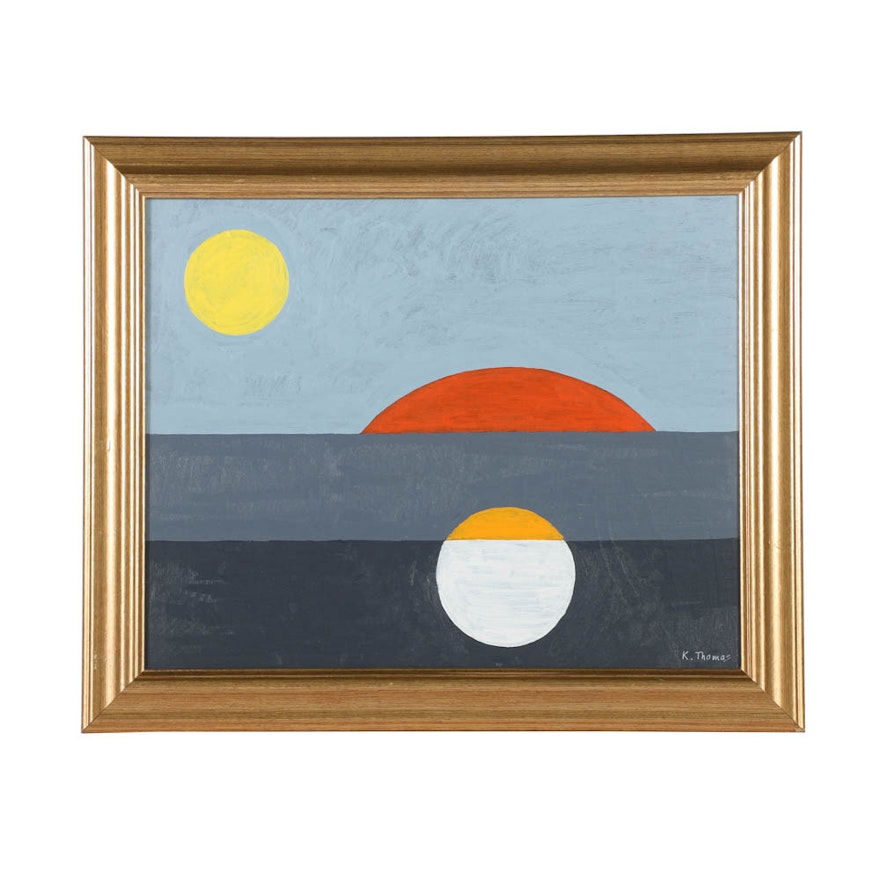 K Thomas Acrylic Painting On Canvas Of Abstract Minimalist