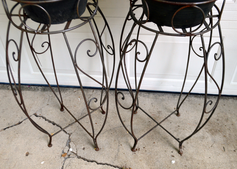 Two Outdoor Iron Pedestal Planters | EBTH