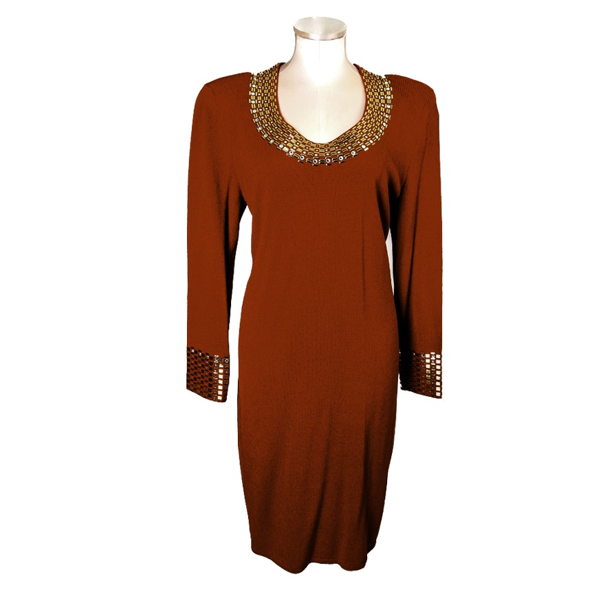 Vintage St. John by Marie Gray Embellished Red Knit Dress EBTH