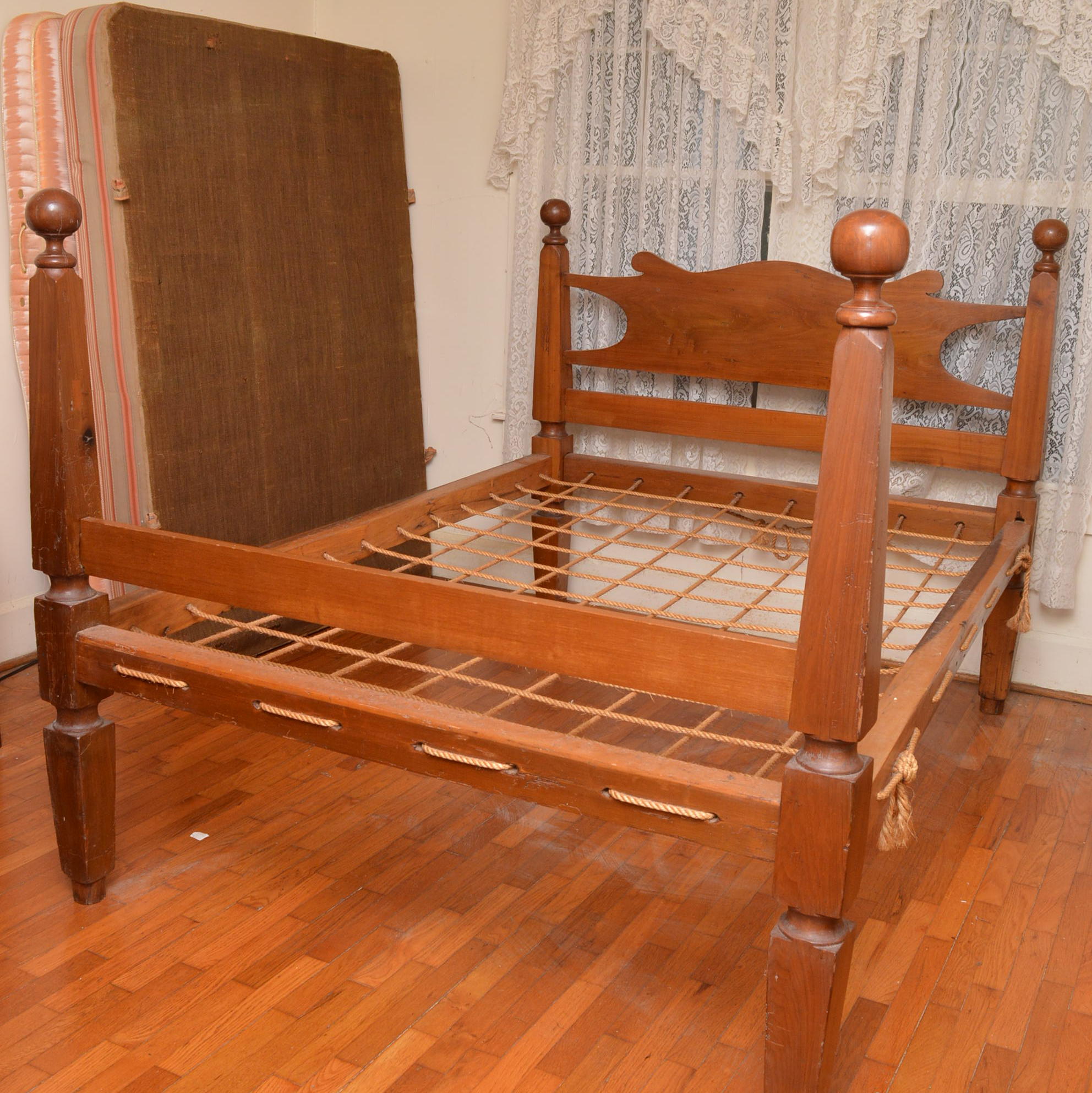 Antique Cherry Cannonball Rope Bed EBTH