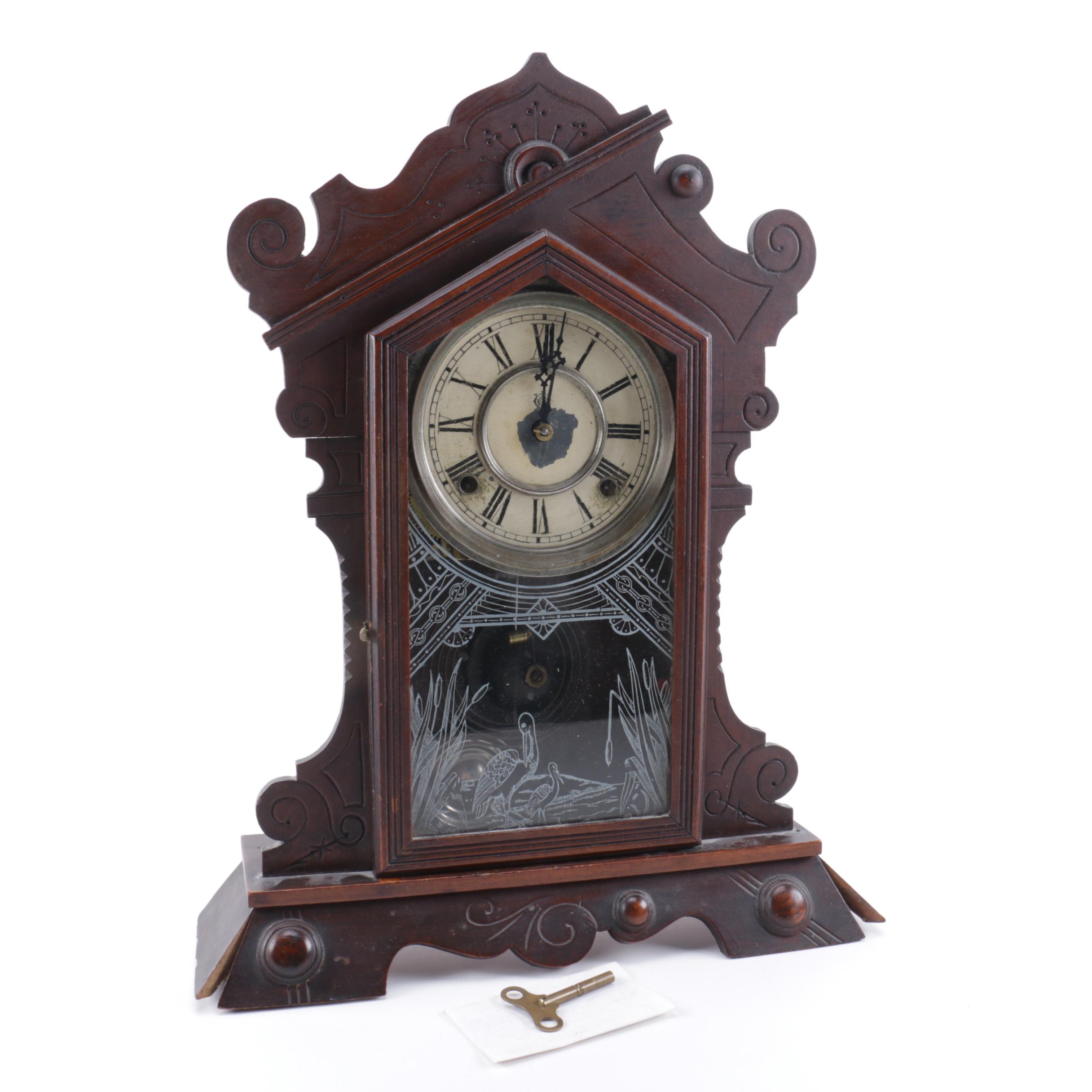 Antique Eastlake Waterbury Clock Co. Wooden Mantel Clock EBTH