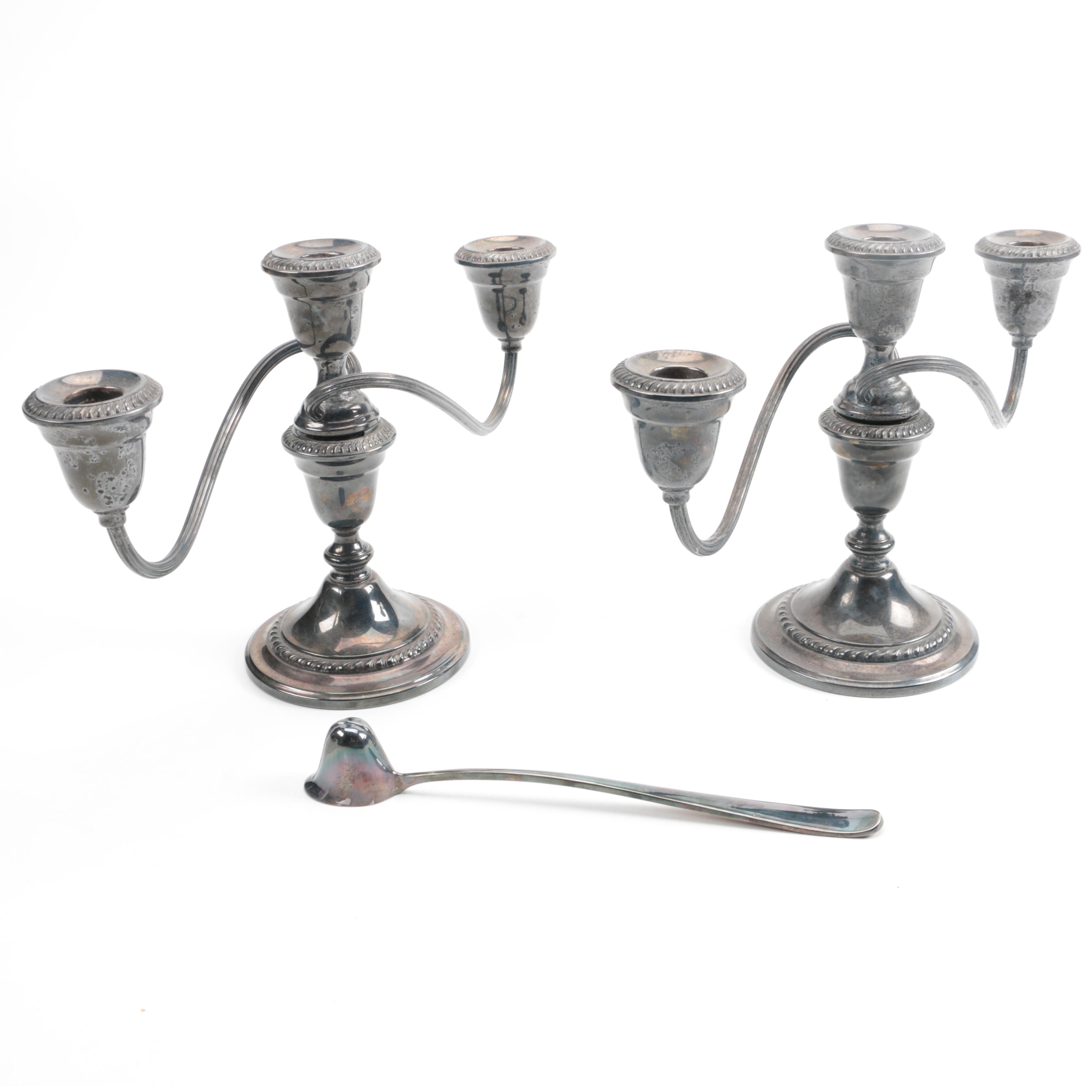 Gorham Silver Plated Candelabra and Candle Snuffer EBTH