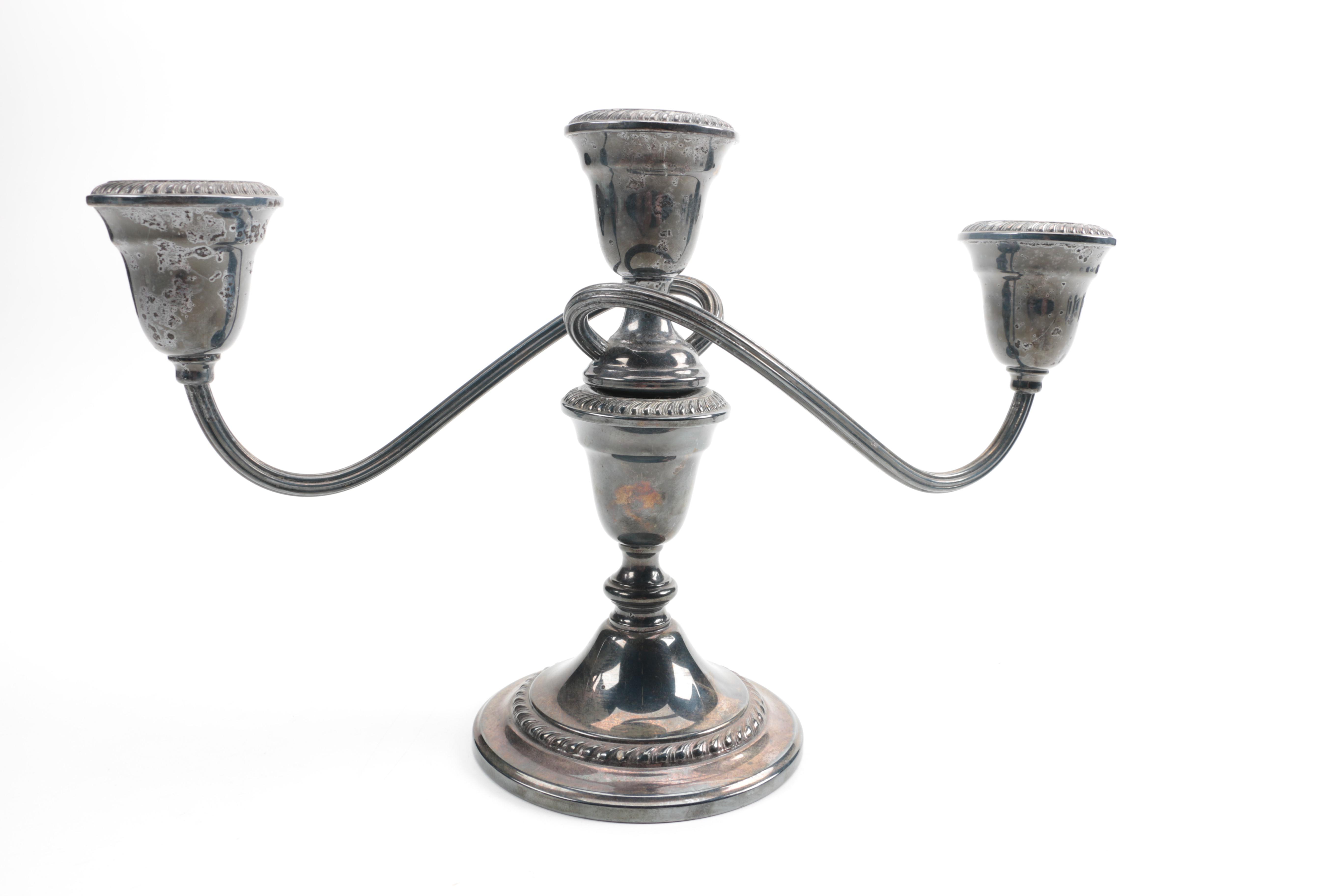 Gorham Silver Plated Candelabra and Candle Snuffer EBTH