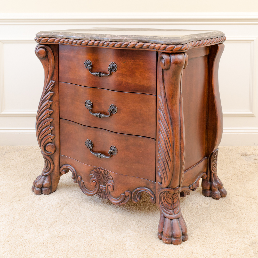 Ornate ThreeDrawer Nightstand with Stone Top EBTH
