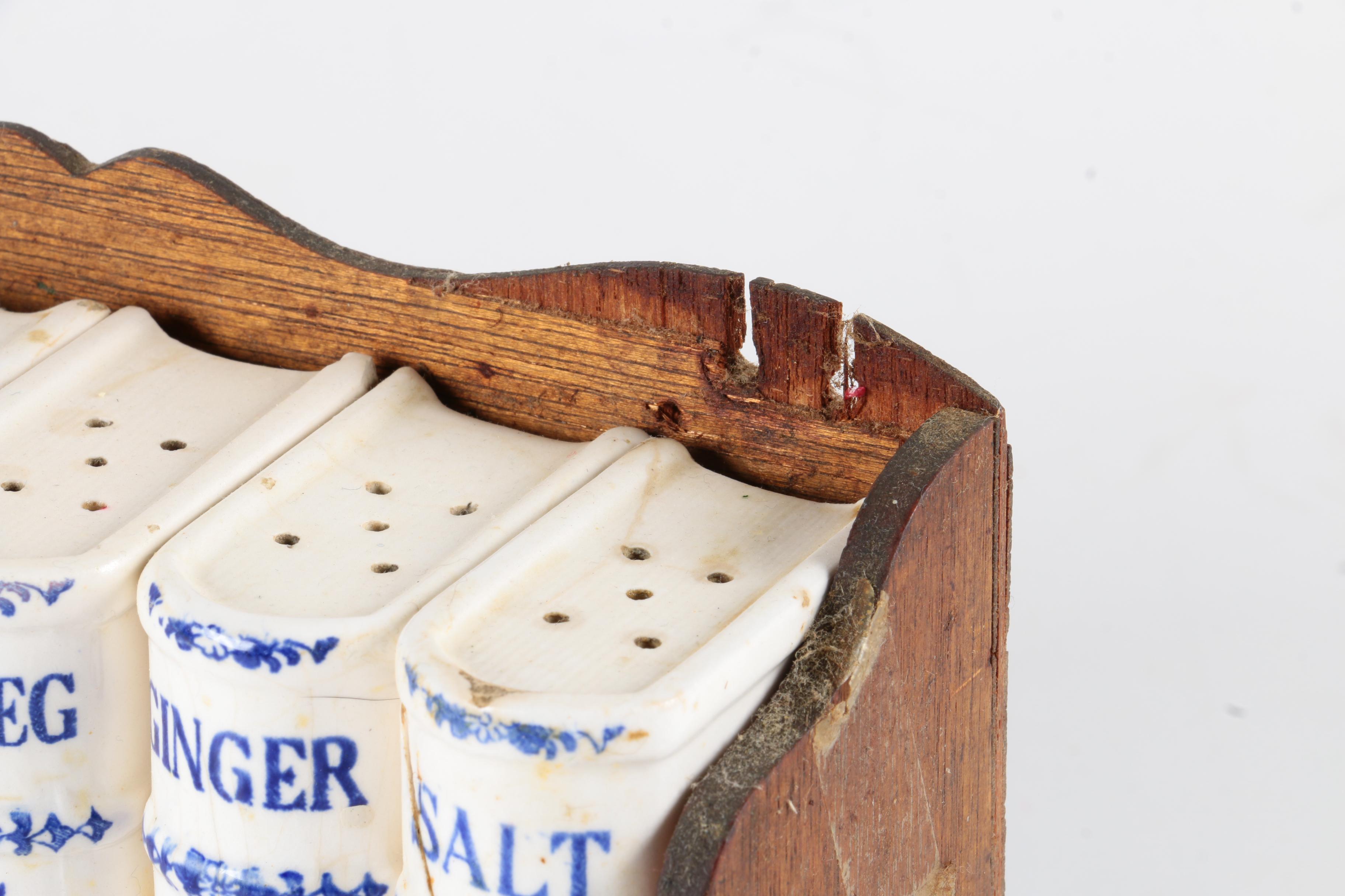 Vintage Spice Racks With "Blue Willow" Ceramic Containers 