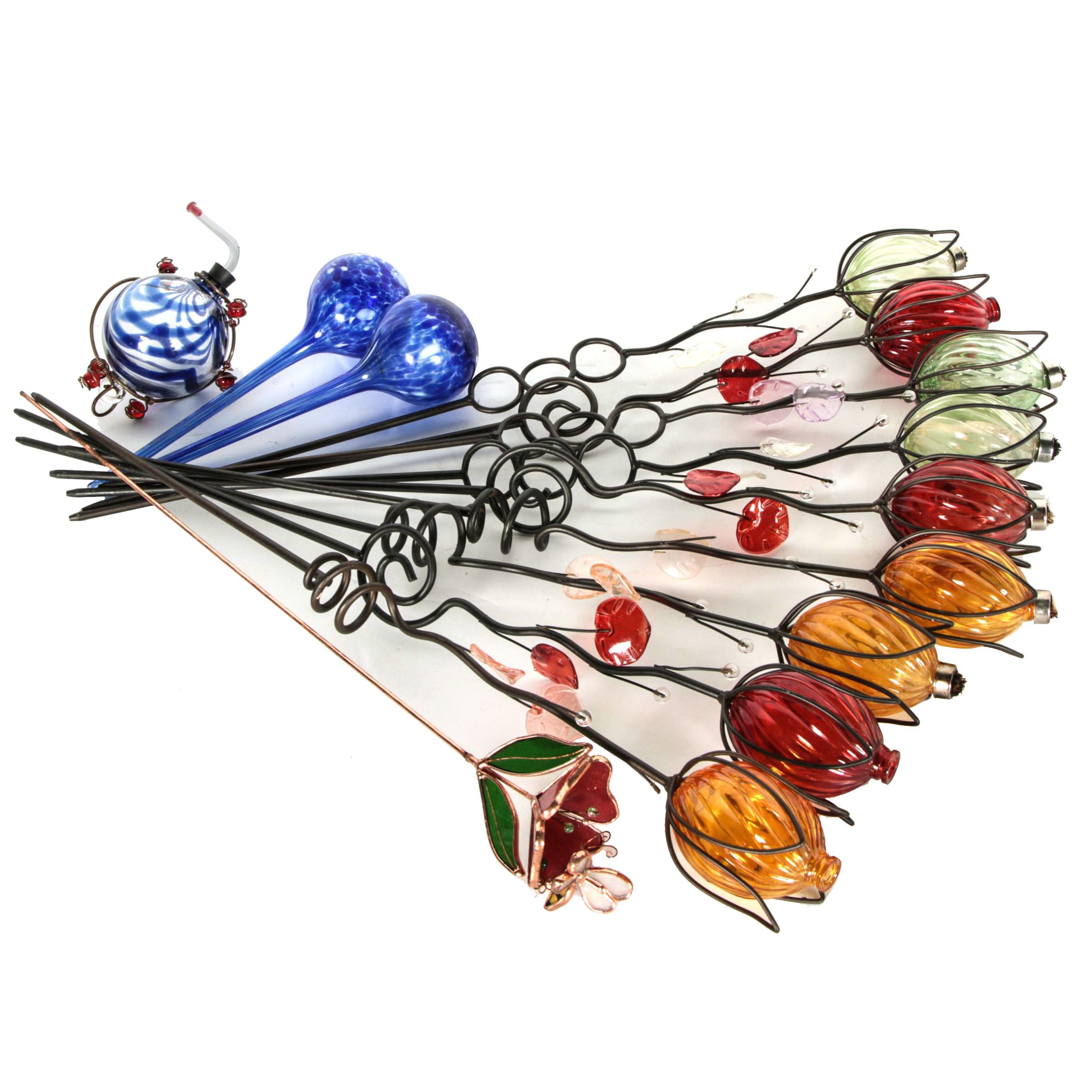 Assorted Blown Glass Lawn Ornaments and Water Dispensers EBTH