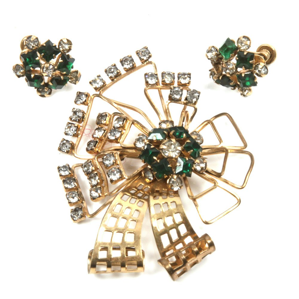 Vintage Gold Filled M&S Rhinestone Brooch and Earrings | EBTH