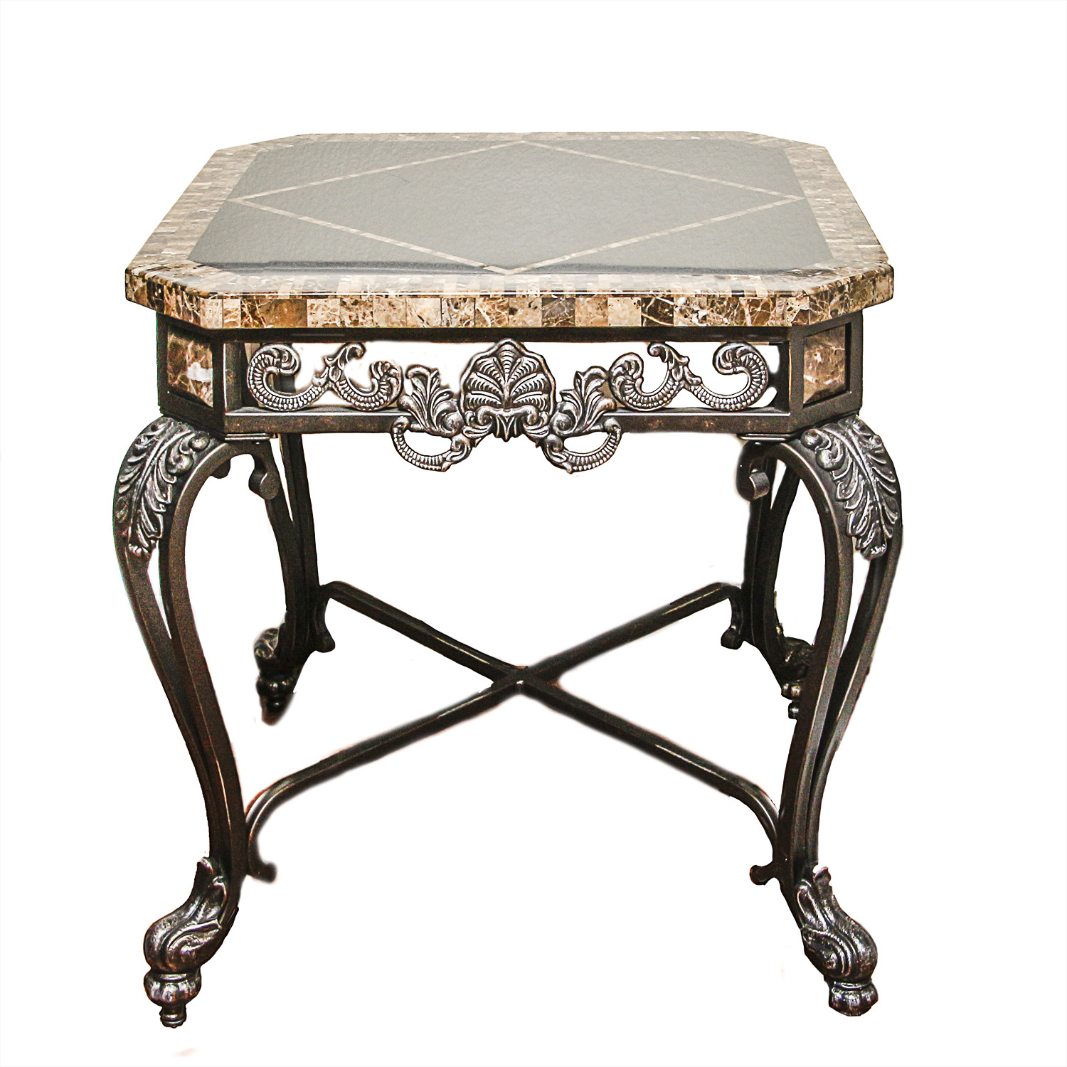 Wrought Metal End Table with Stone Top EBTH