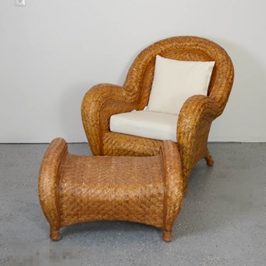 Pottery Barn Woven Rattan Chair And Ottoman Ebth