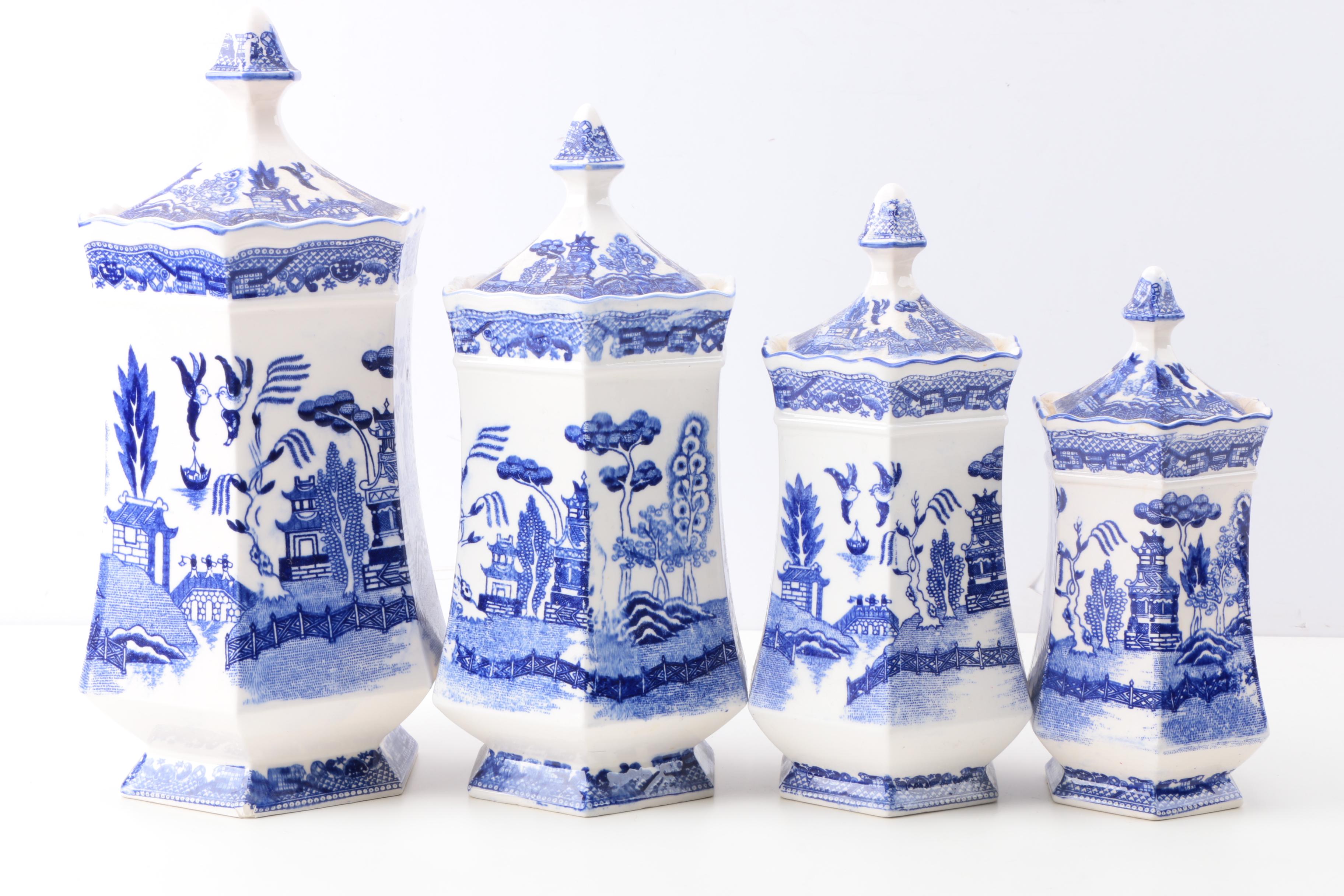 "Blue Willow" Transferware Ceramic Canisters and Cobalt ...