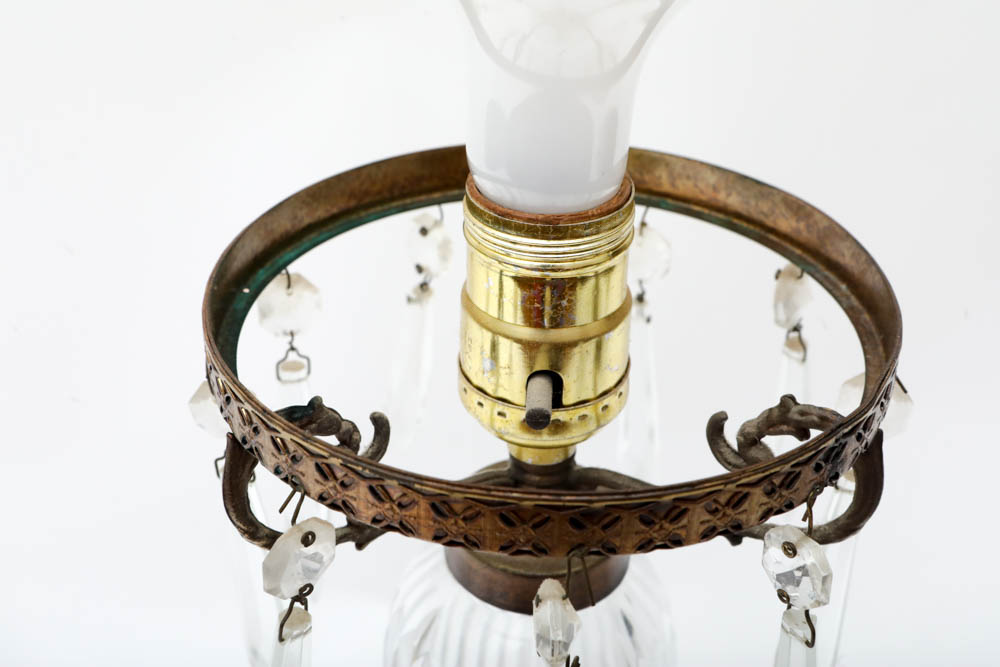 Antique Cut Glass Accent Lamp with Vintage Pressed Candle Holders EBTH