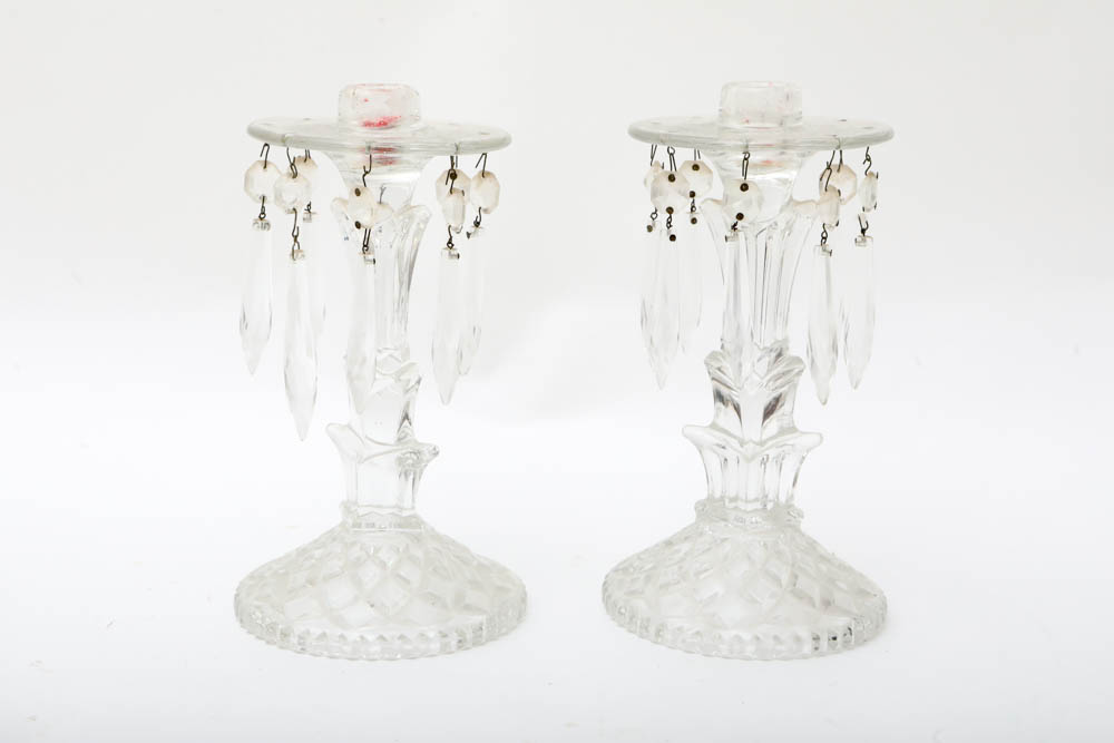 Antique Cut Glass Accent Lamp with Vintage Pressed Candle Holders EBTH